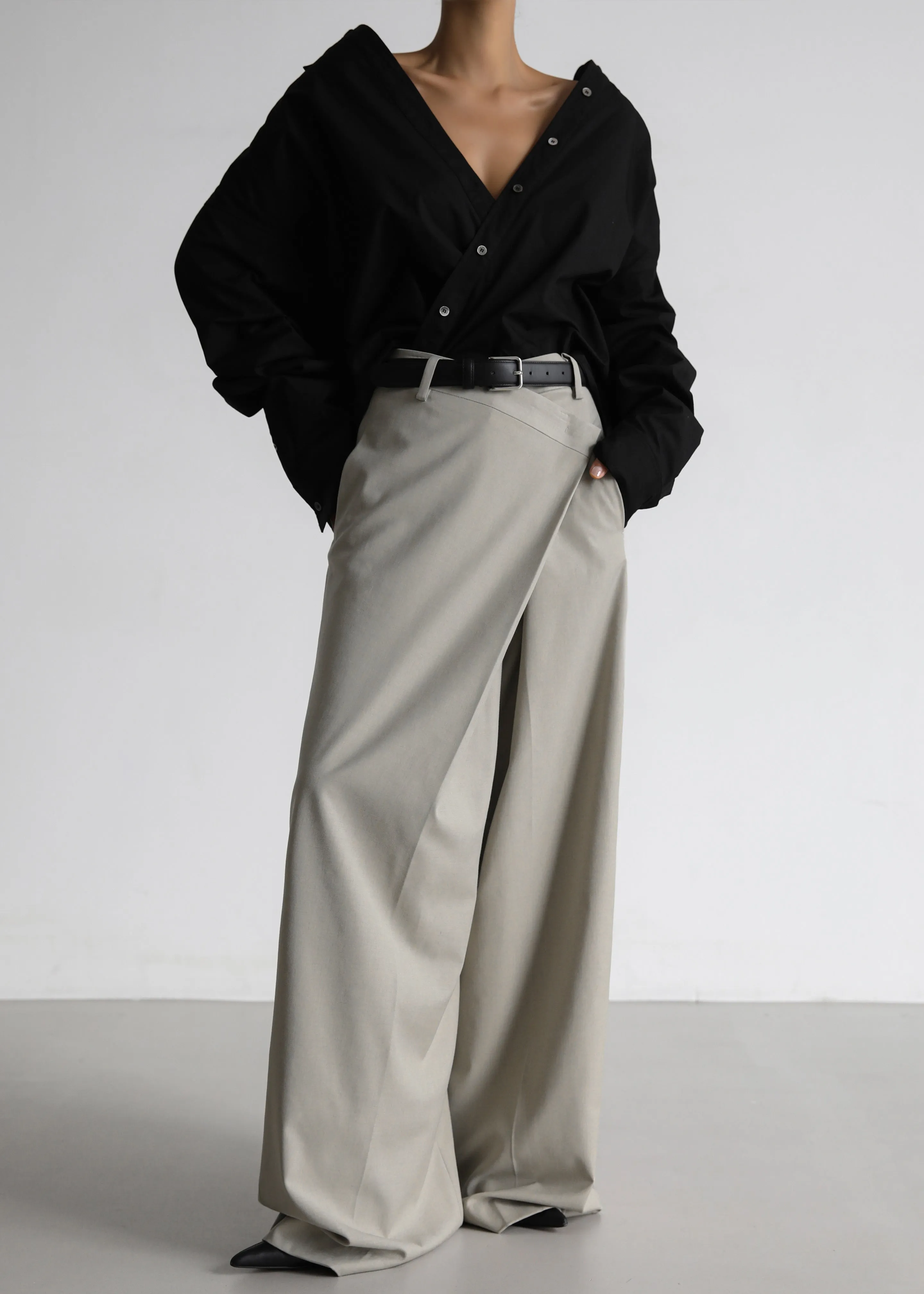 Marjorie Asymmetrical Trousers - Beige sold by Frankie Shop