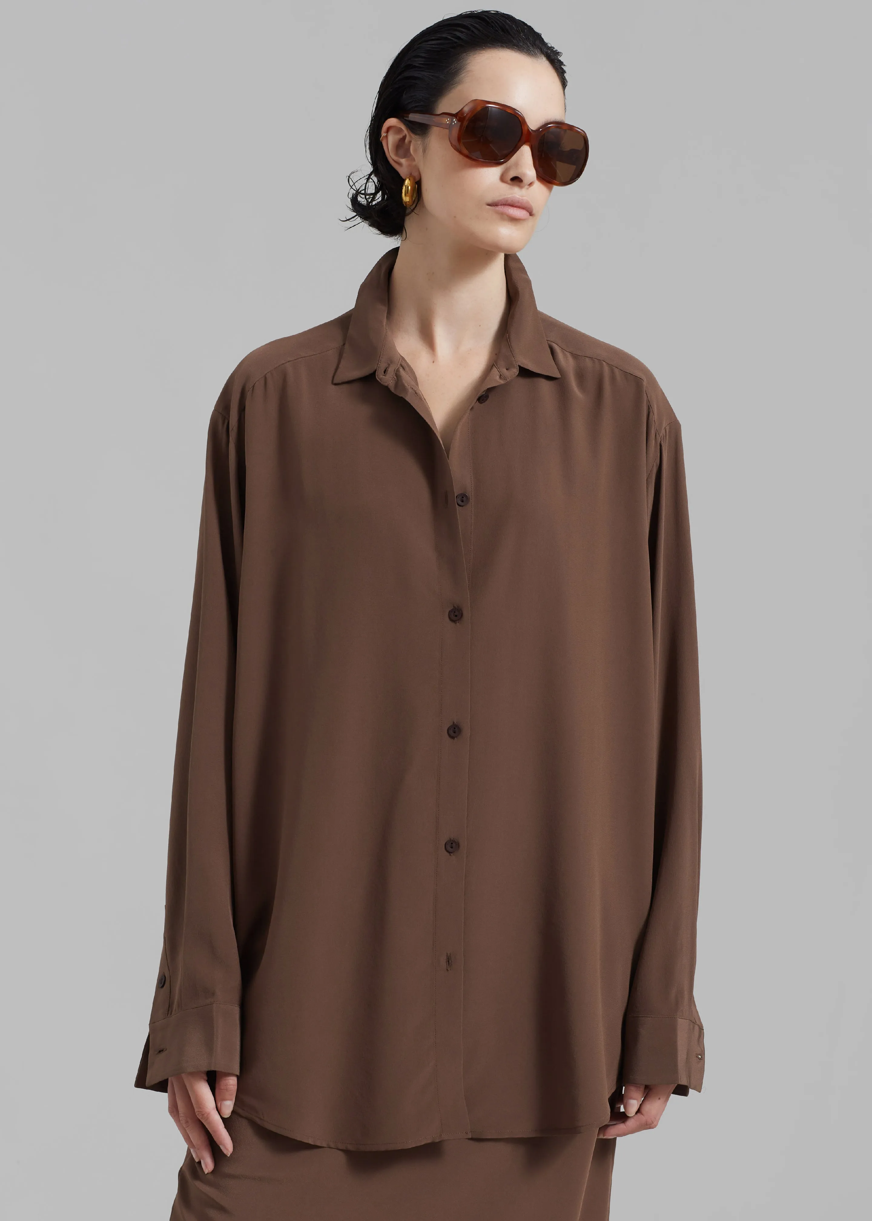 Matteau Long Sleeve Silk Shirt - Sable sold by Frankie Shop product image thumbnail 5