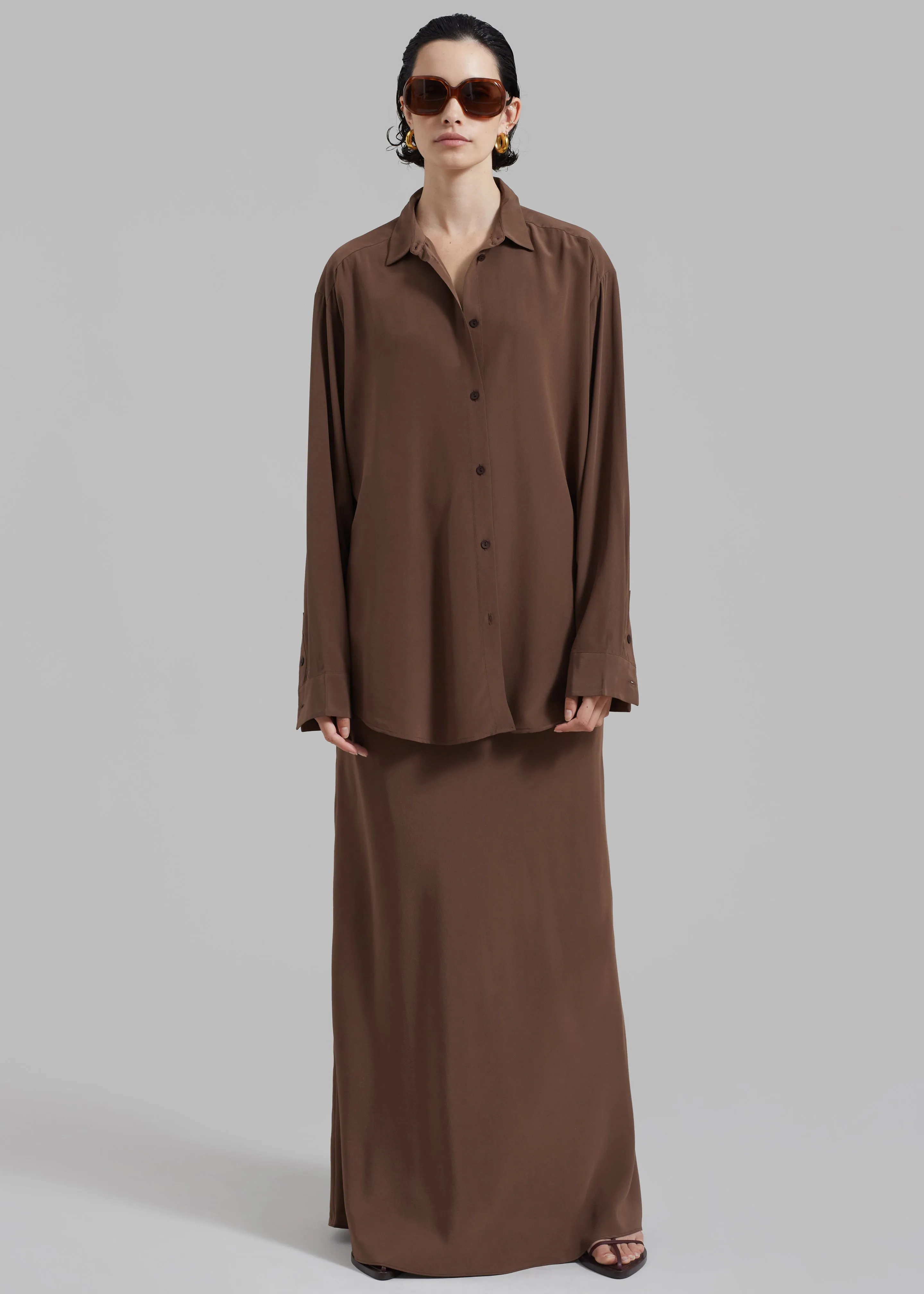 Matteau Long Sleeve Silk Shirt - Sable sold by Frankie Shop product image thumbnail 3