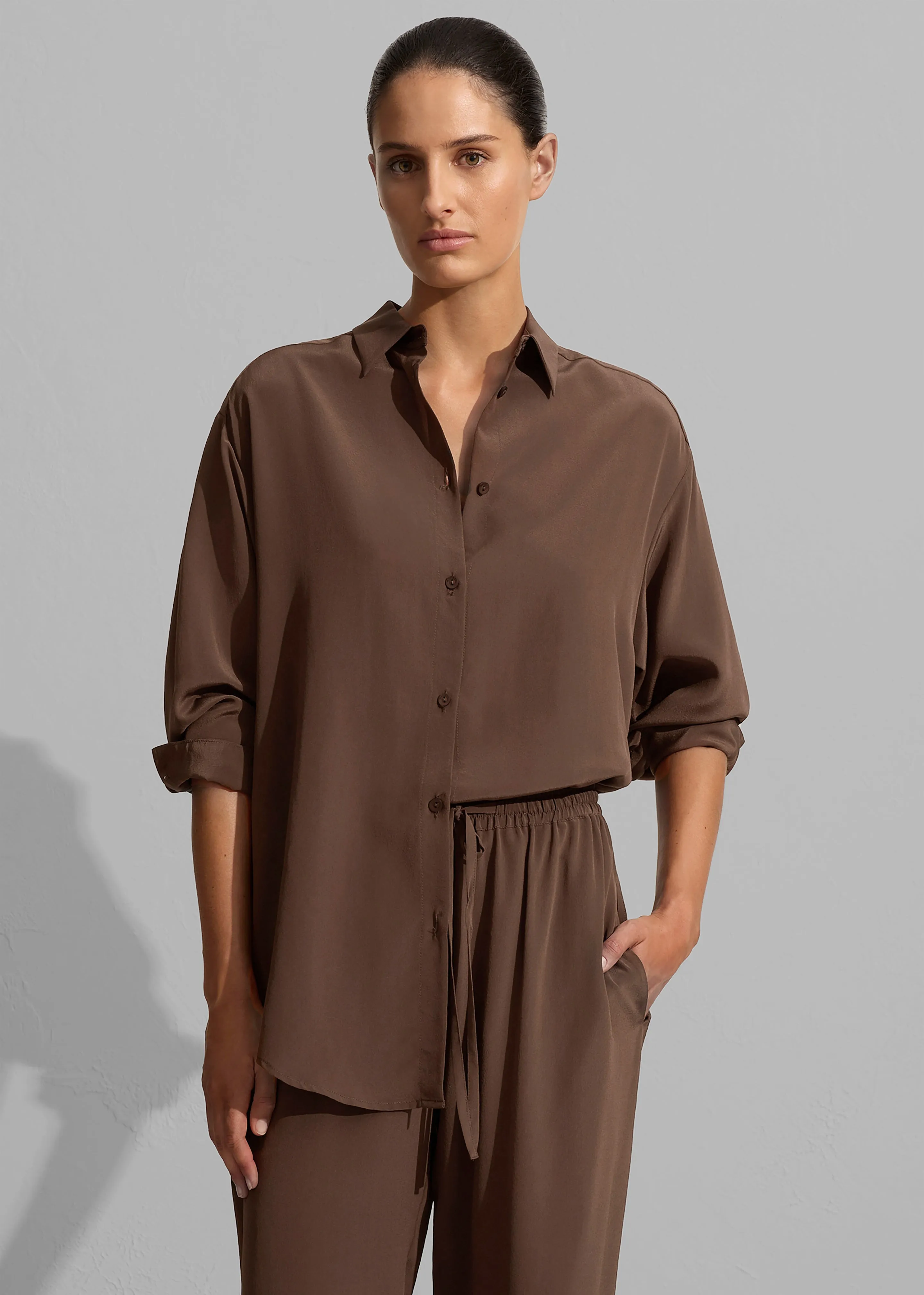 Matteau Long Sleeve Silk Shirt - Sable sold by Frankie Shop