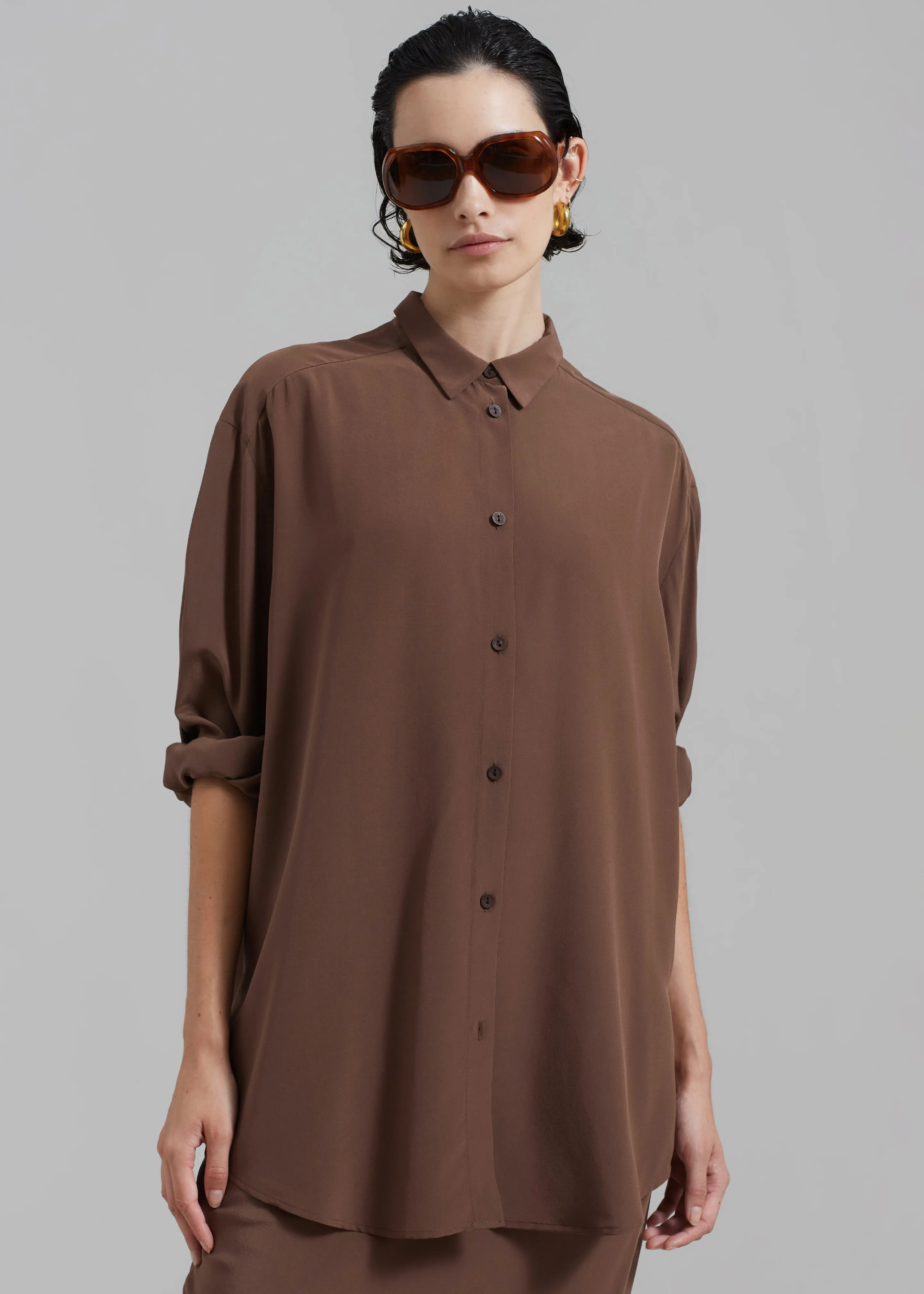 Matteau Long Sleeve Silk Shirt - Sable sold by Frankie Shop product image thumbnail 4