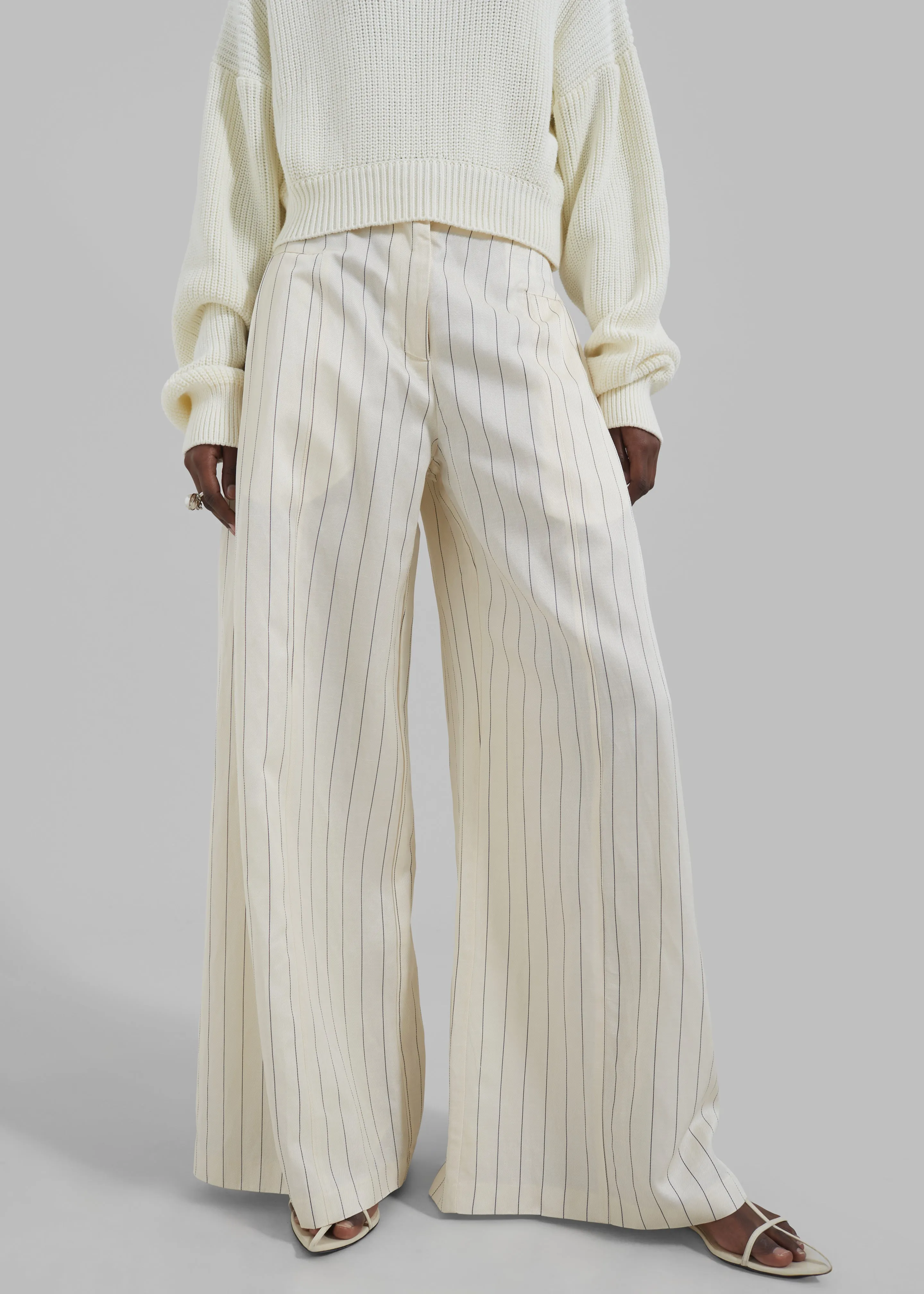 Remain Wide Suiting Pants - Egret Comb sold by Frankie Shop