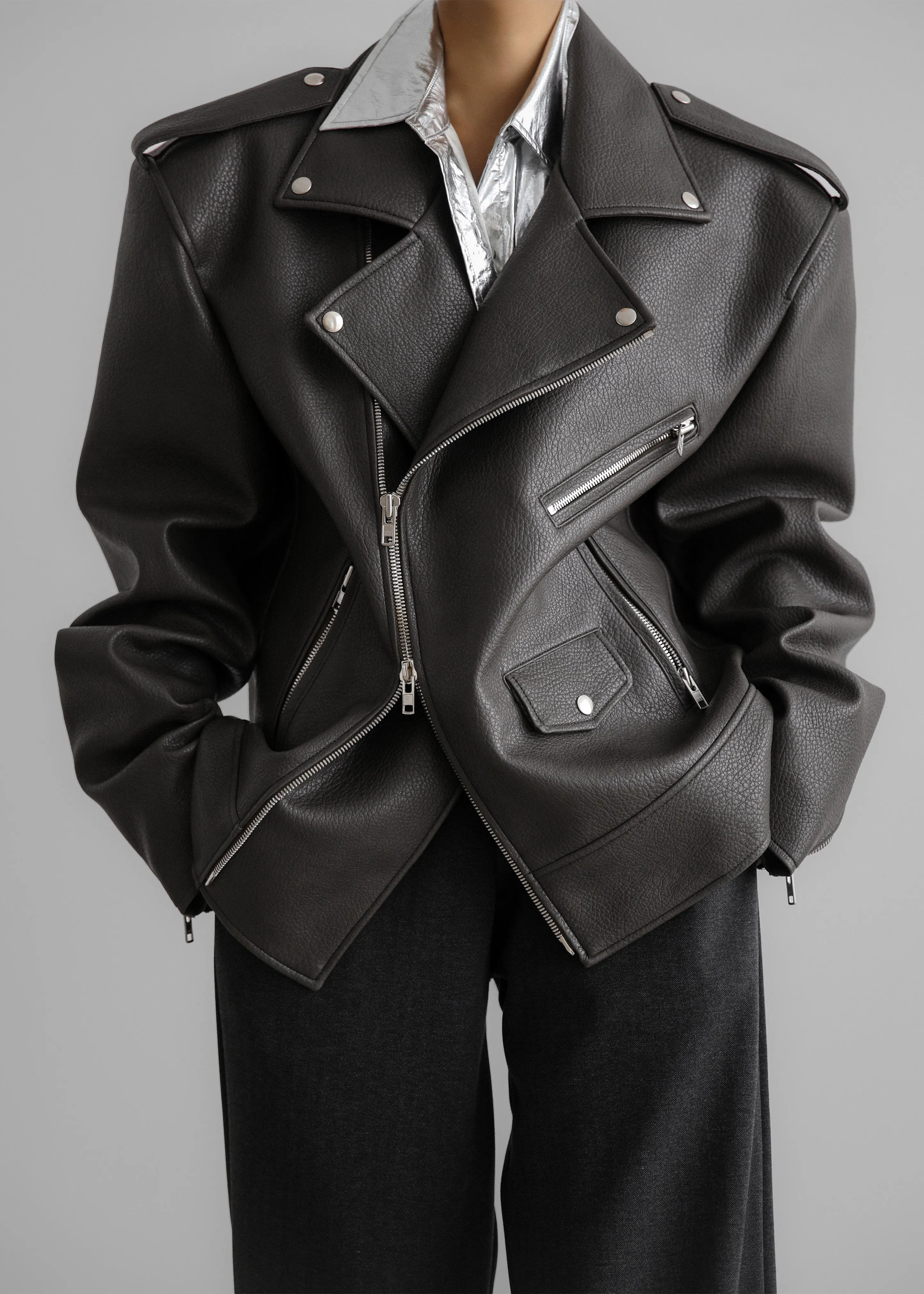 Chicago Oversized Biker Jacket - Charcoal sold by Frankie Shop product image thumbnail 3