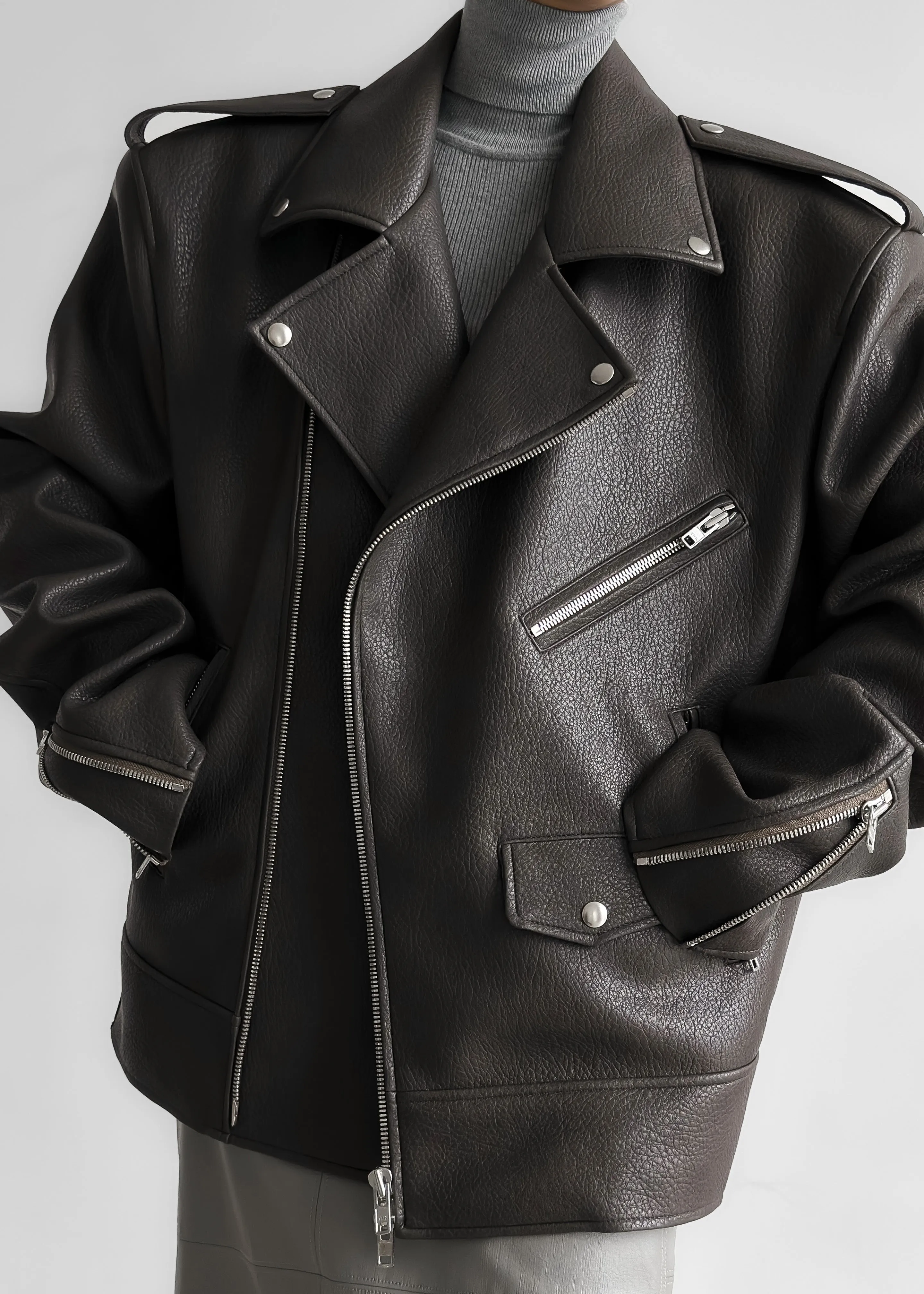 Chicago Oversized Biker Jacket - Charcoal sold by Frankie Shop product image thumbnail 4