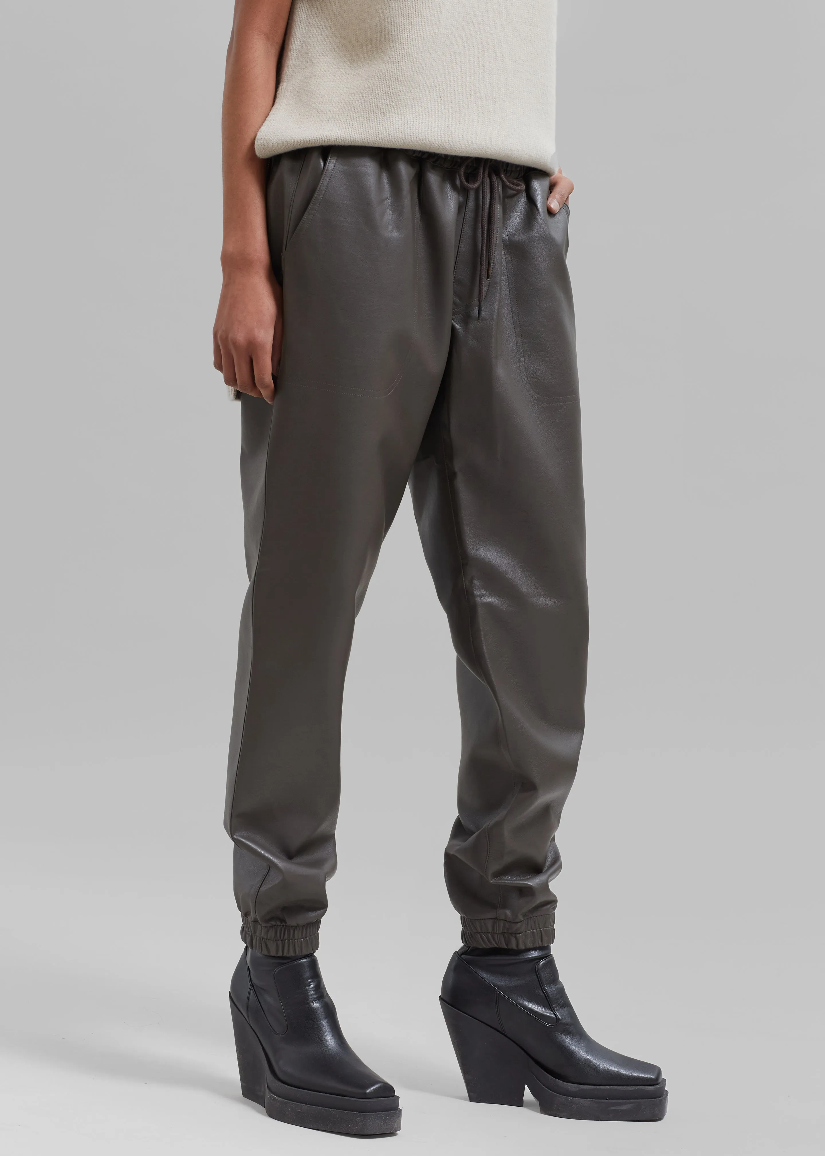 Brighton Faux Leather Joggers - Brown sold by Frankie Shop product image thumbnail 5