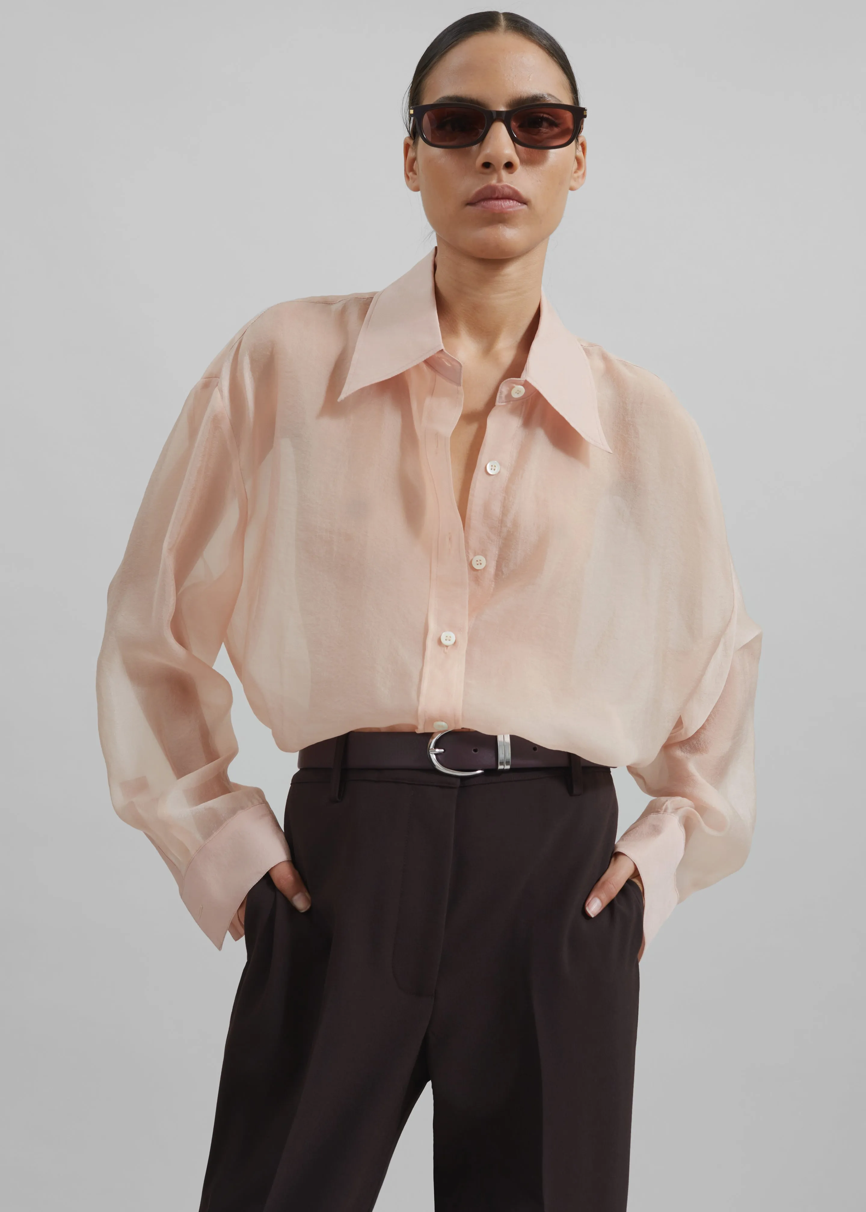 Nel Sheer Button Up Shirt - Pink sold by Frankie Shop product image thumbnail 2