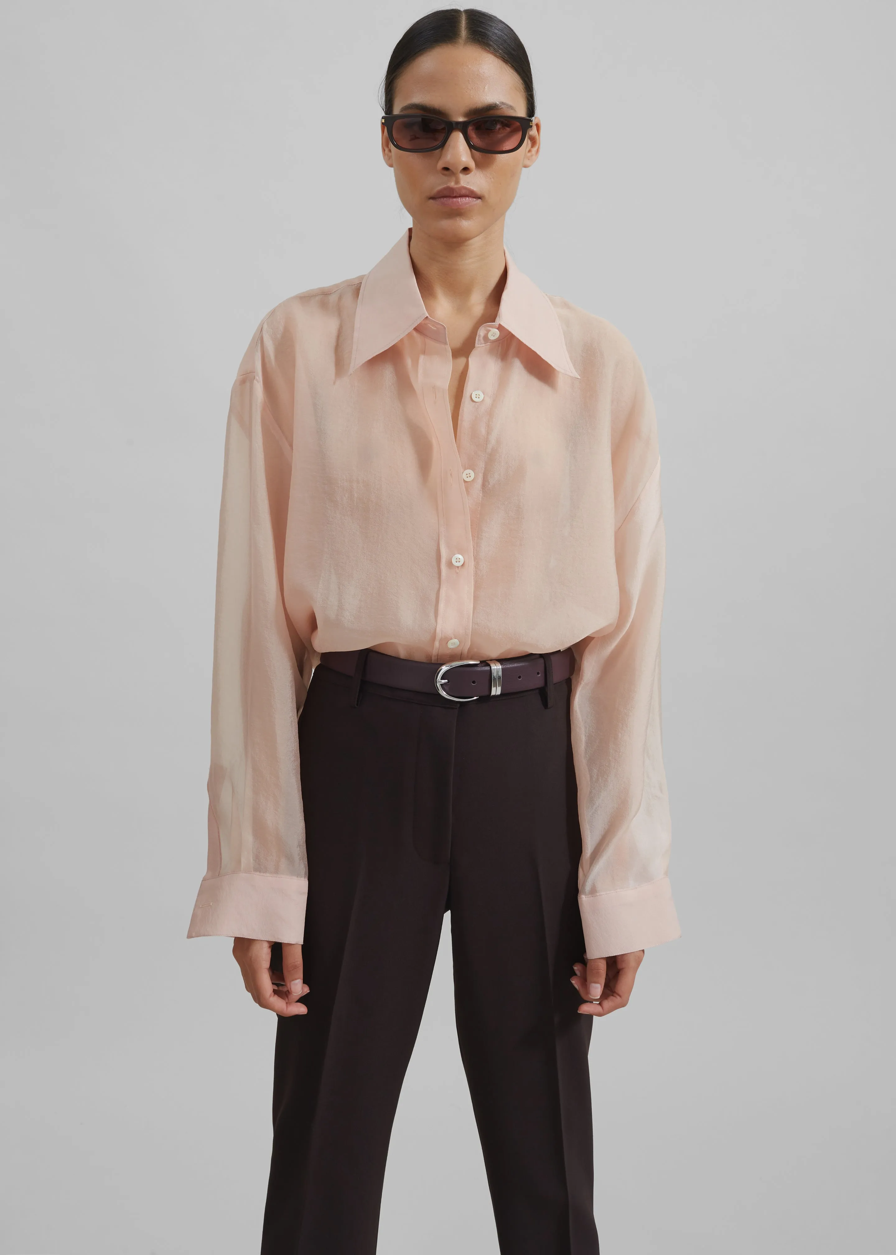 Nel Sheer Button Up Shirt - Pink sold by Frankie Shop product image thumbnail 4
