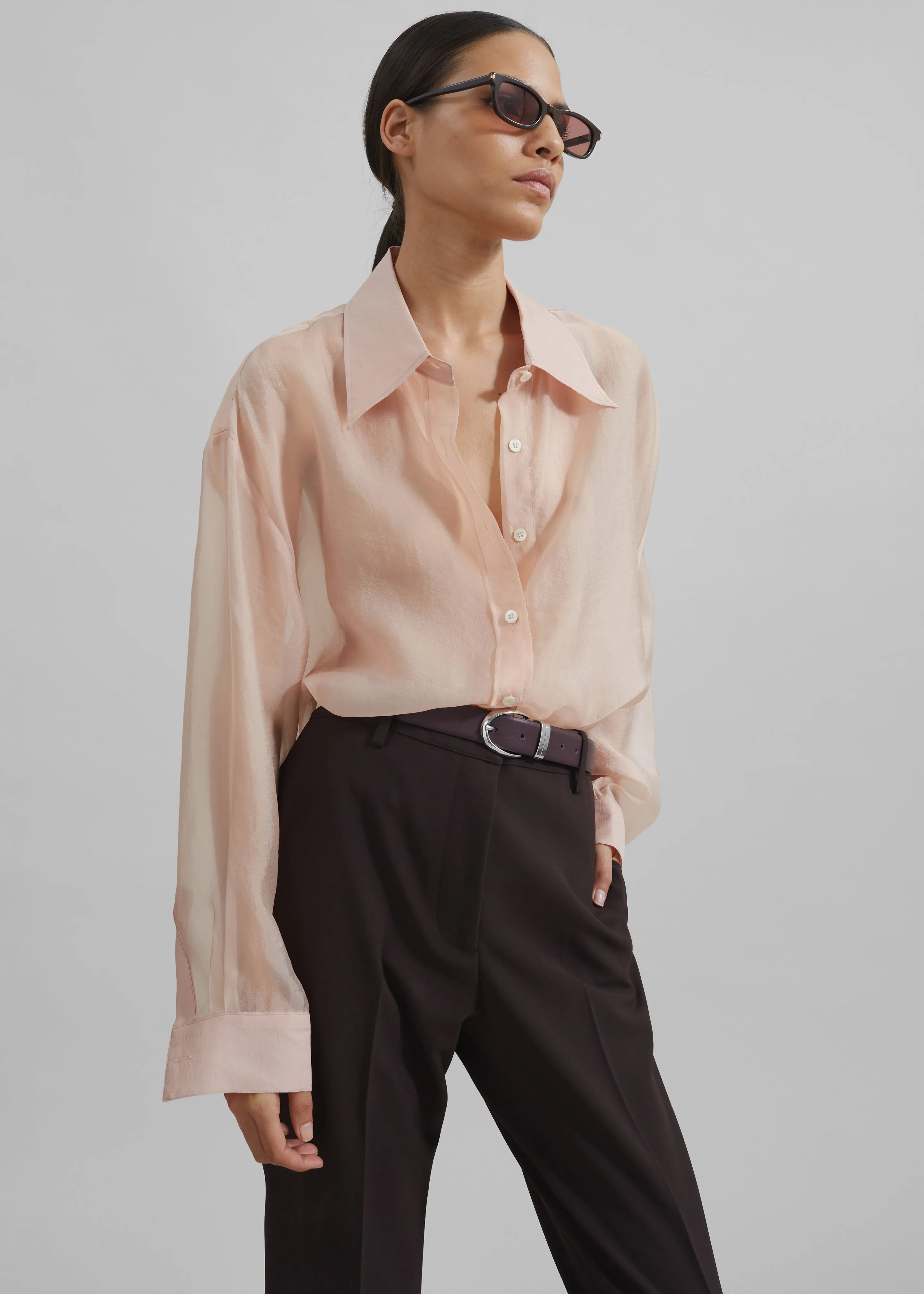 Nel Sheer Button Up Shirt - Pink sold by Frankie Shop