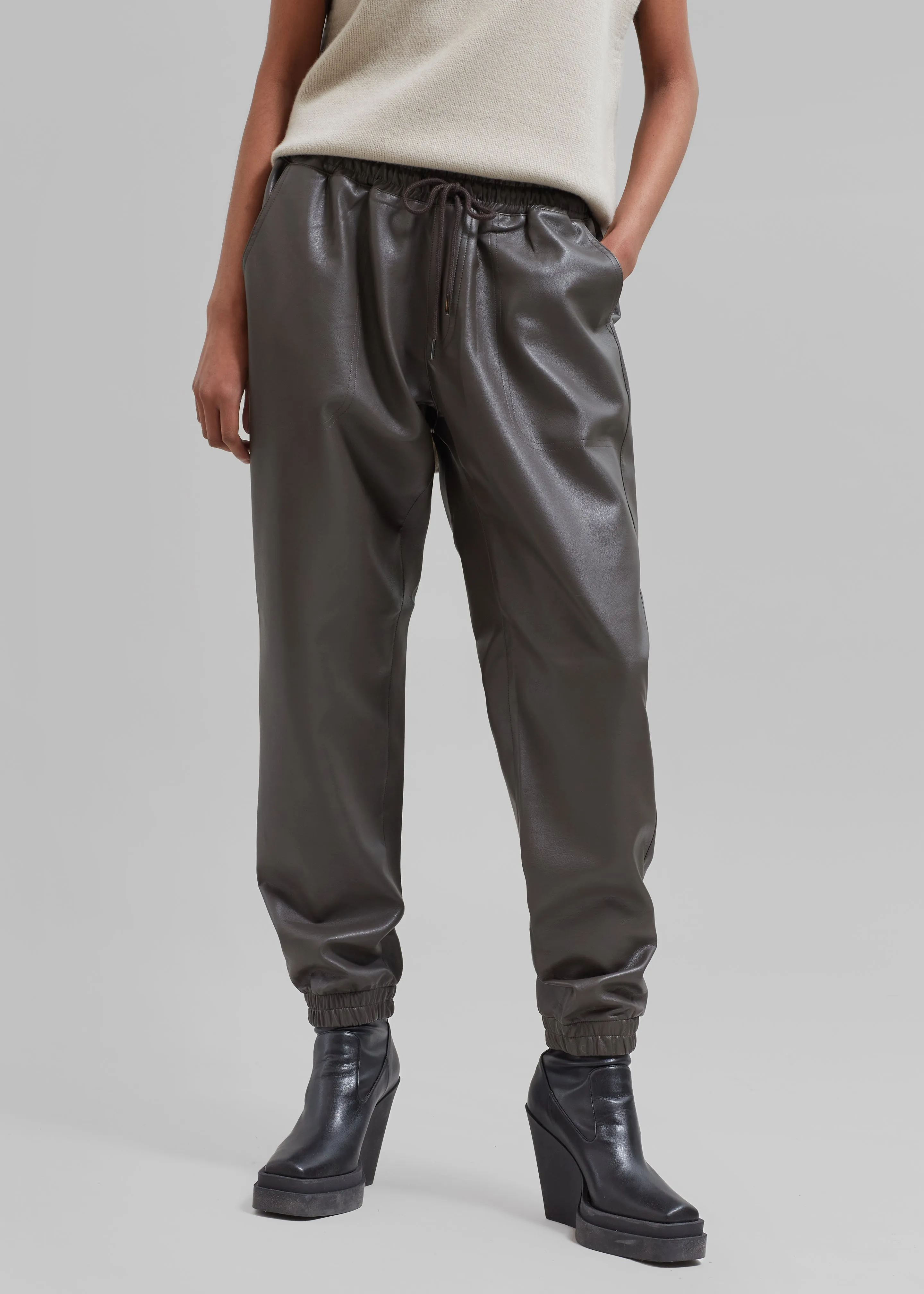 Brighton Faux Leather Joggers - Brown sold by Frankie Shop product image thumbnail 2
