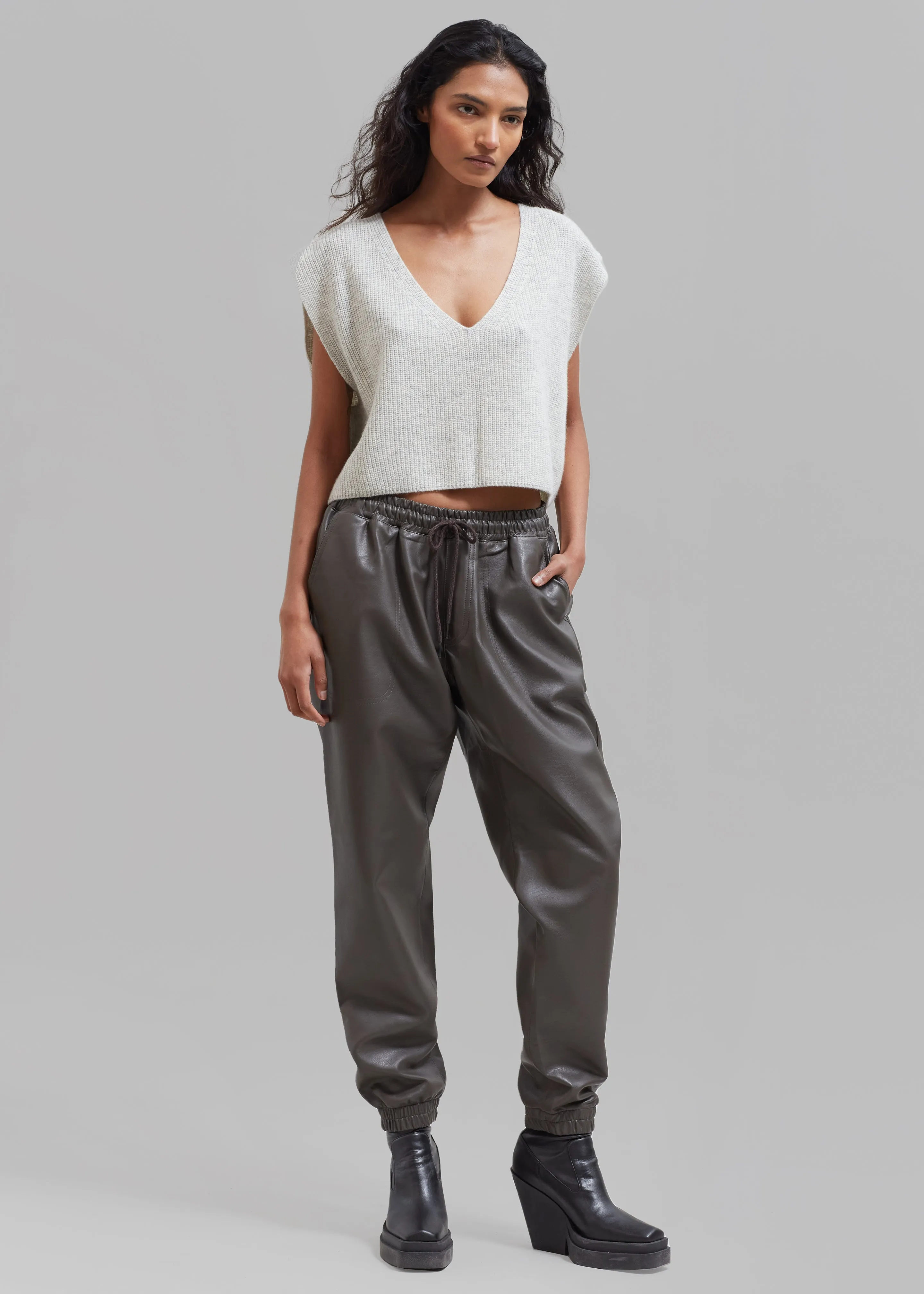 Brighton Faux Leather Joggers - Brown sold by Frankie Shop product image thumbnail 3