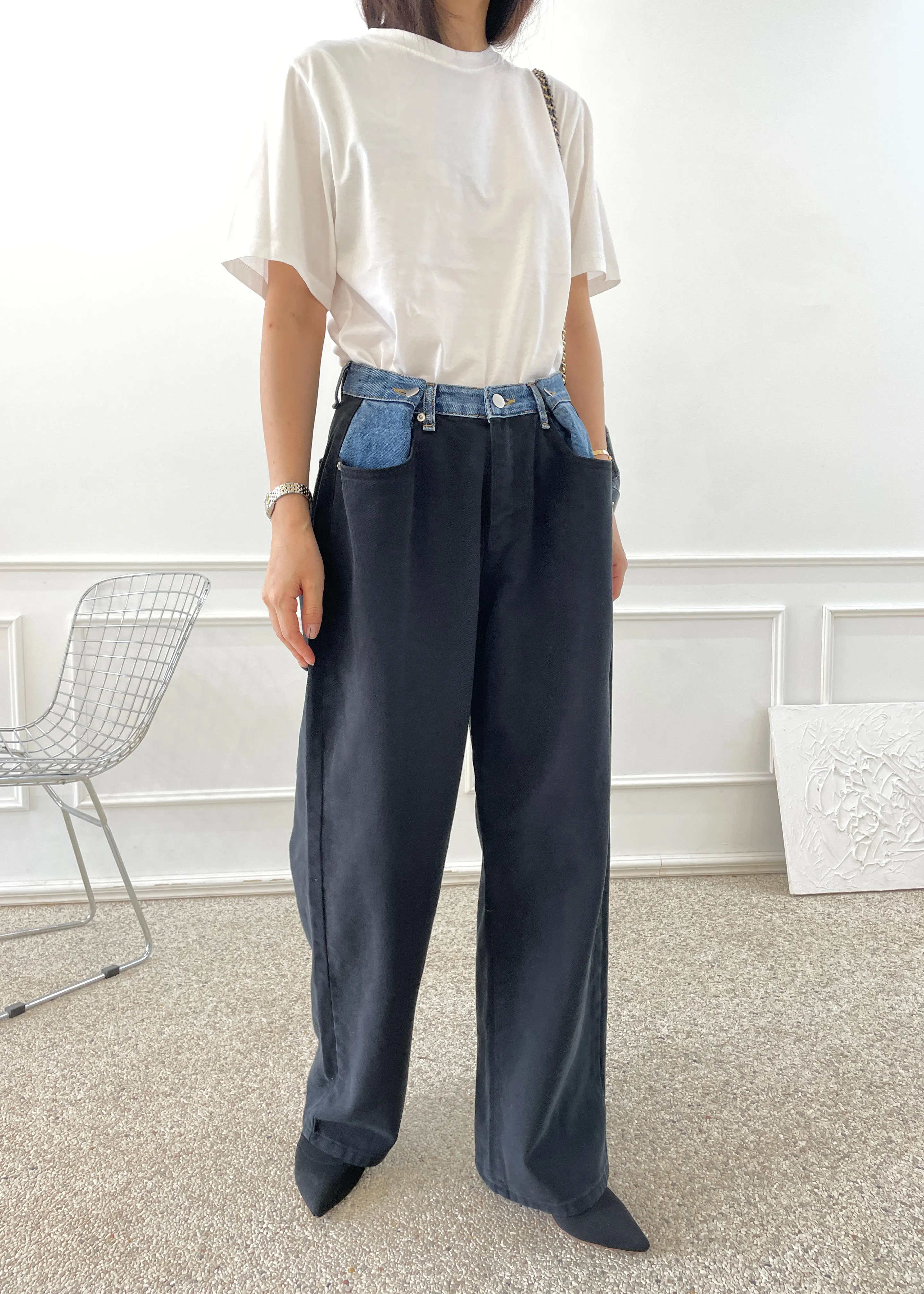 Hayla Contrast Denim Pants - Black/Blue sold by Frankie Shop product image thumbnail 3