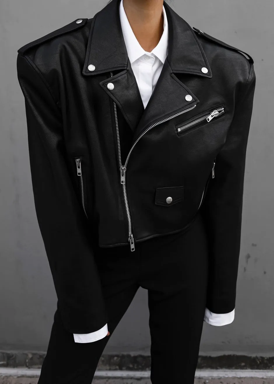 Tidus Cropped Biker Jacket - Black sold by Frankie Shop