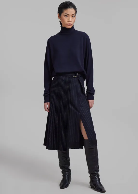 3.1 Phillip Lim Flannel Pleated Wrap Skirt W D-Ring - Midnight/Khaki Stripe sold by Frankie Shop