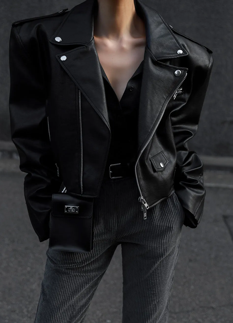 Tidus Cropped Biker Jacket - Black sold by Frankie Shop product image thumbnail 3
