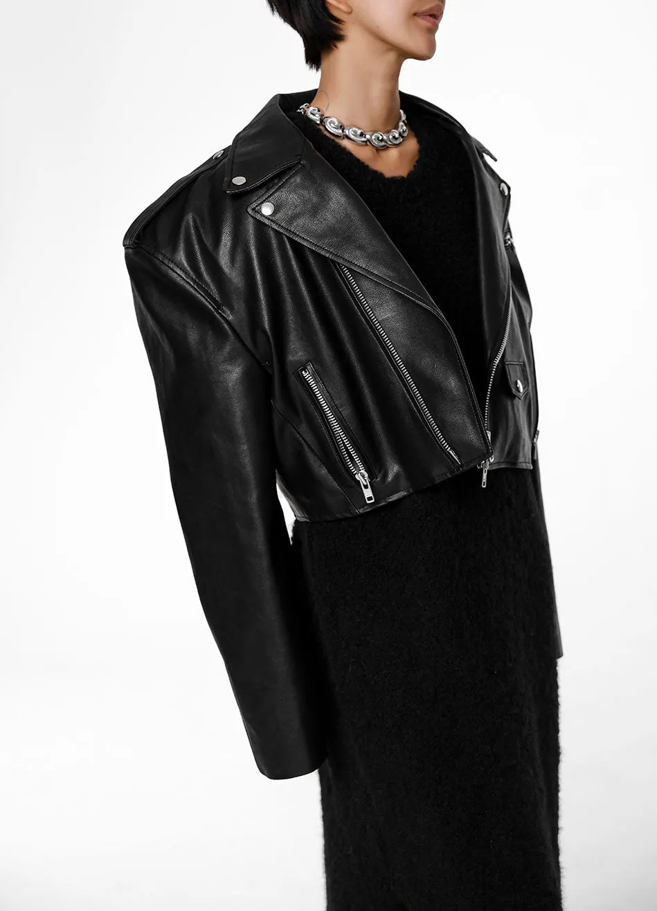Tidus Cropped Biker Jacket - Black sold by Frankie Shop product image thumbnail 5
