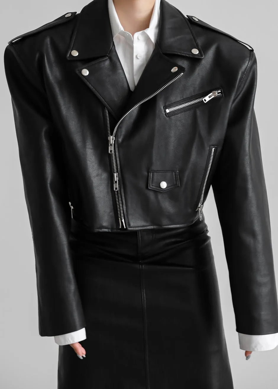 Tidus Cropped Biker Jacket - Black sold by Frankie Shop product image thumbnail 4