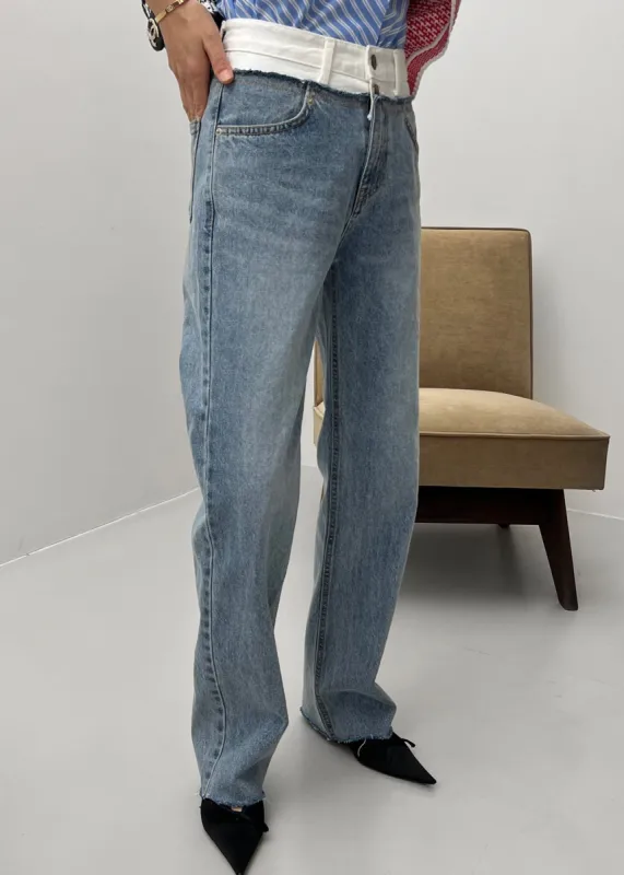Elijah Contrast Jeans - White/Worn Wash sold by Frankie Shop