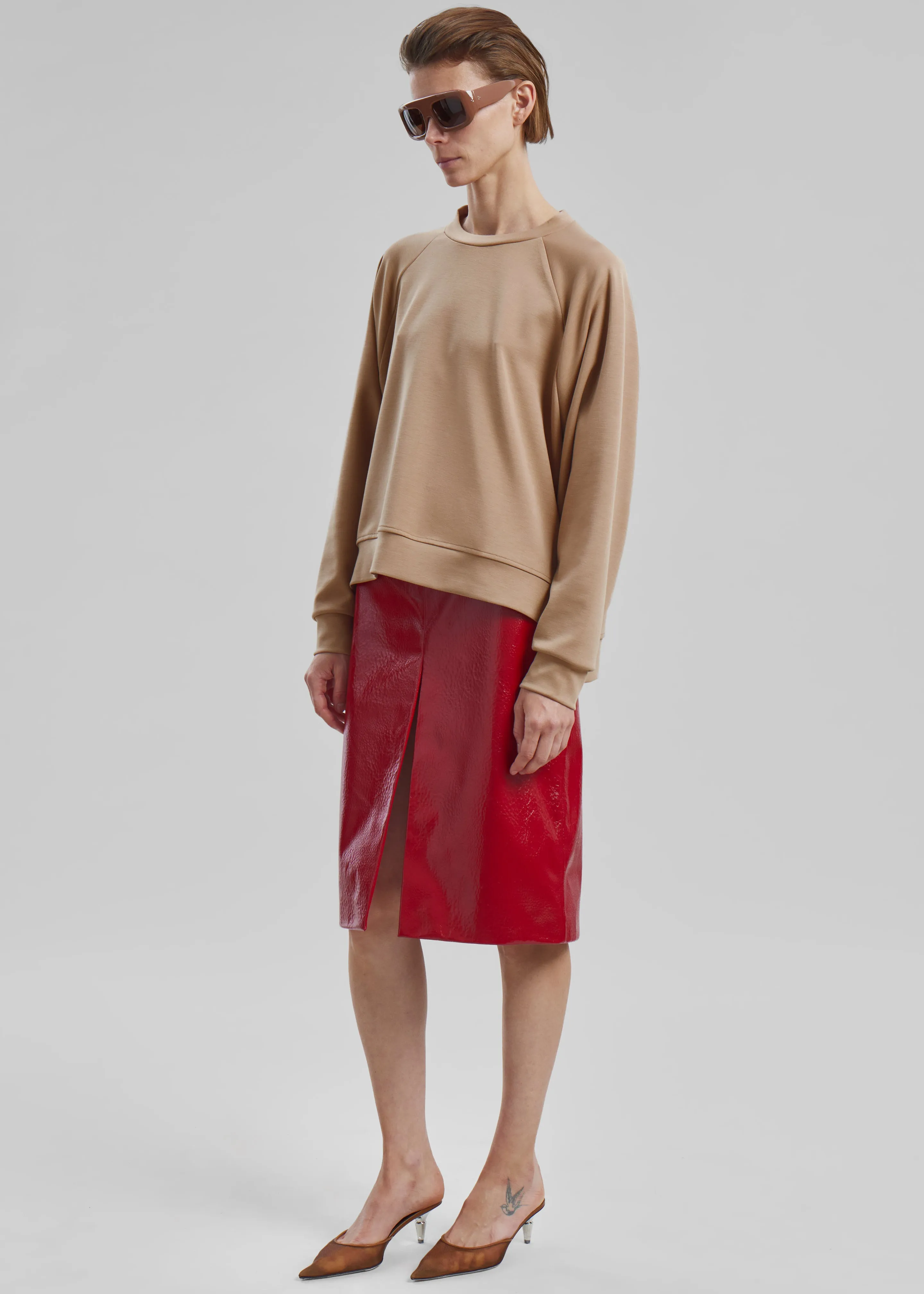 Britt Crackled Faux Leather Midi Skirt - Red sold by Frankie Shop product image thumbnail 5