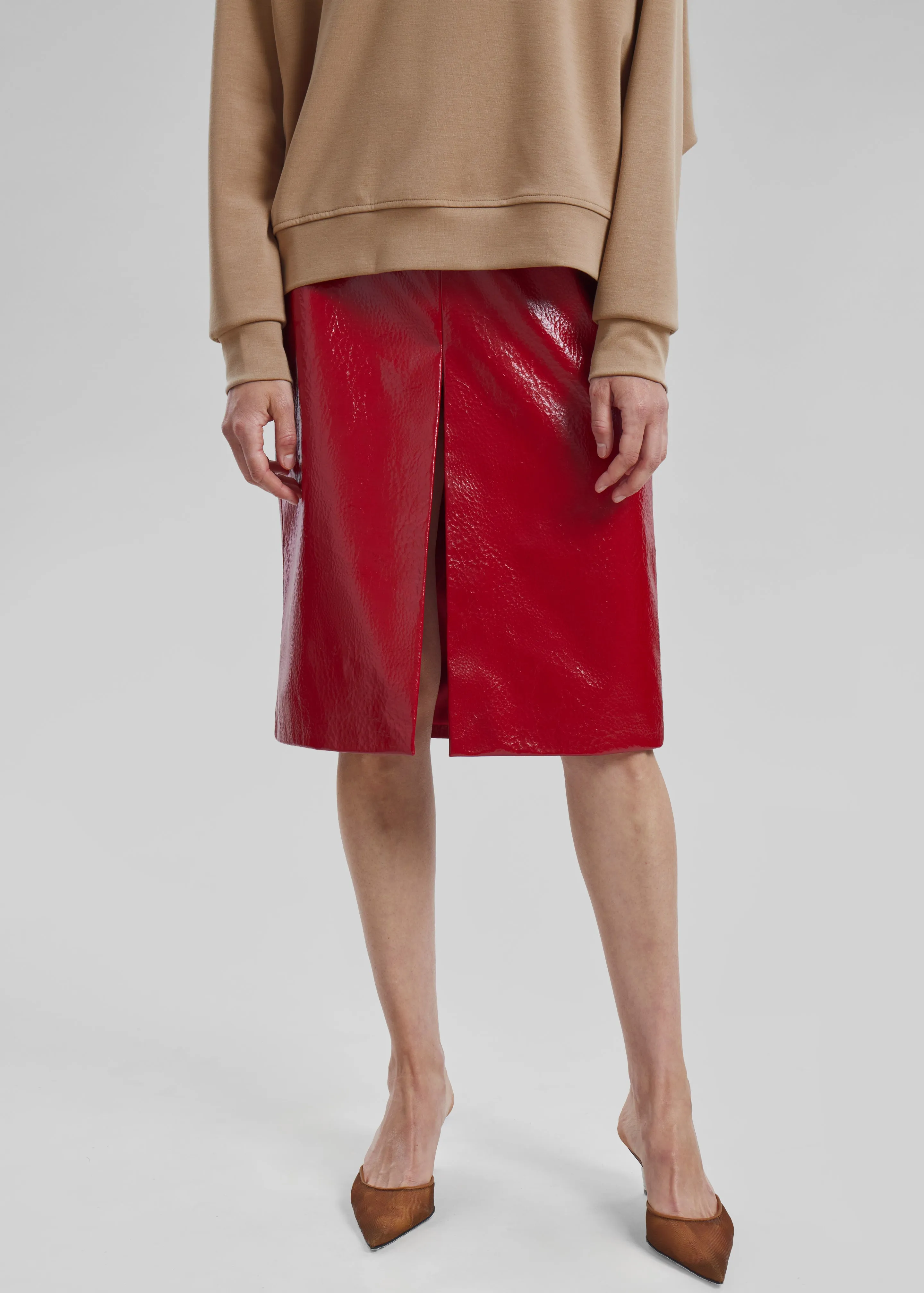 Britt Crackled Faux Leather Midi Skirt - Red sold by Frankie Shop product image thumbnail 2