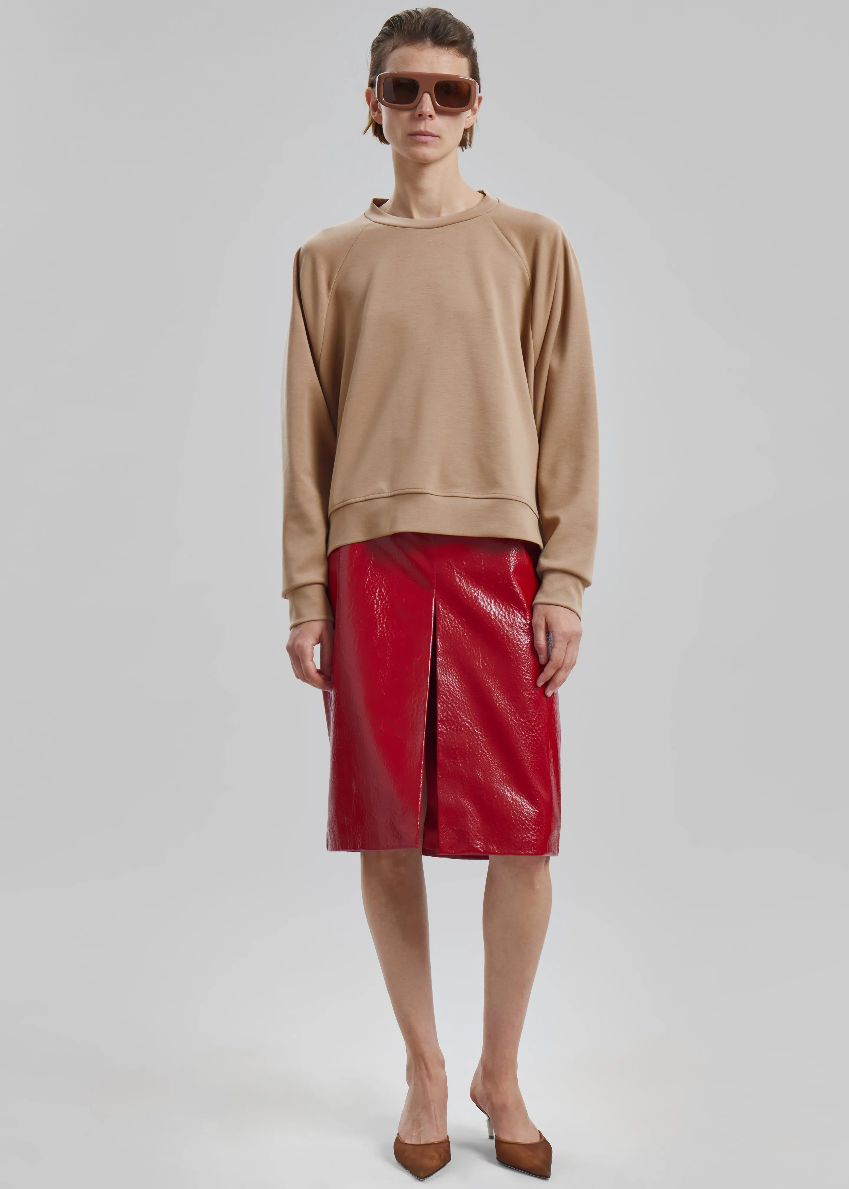 Britt Crackled Faux Leather Midi Skirt - Red sold by Frankie Shop