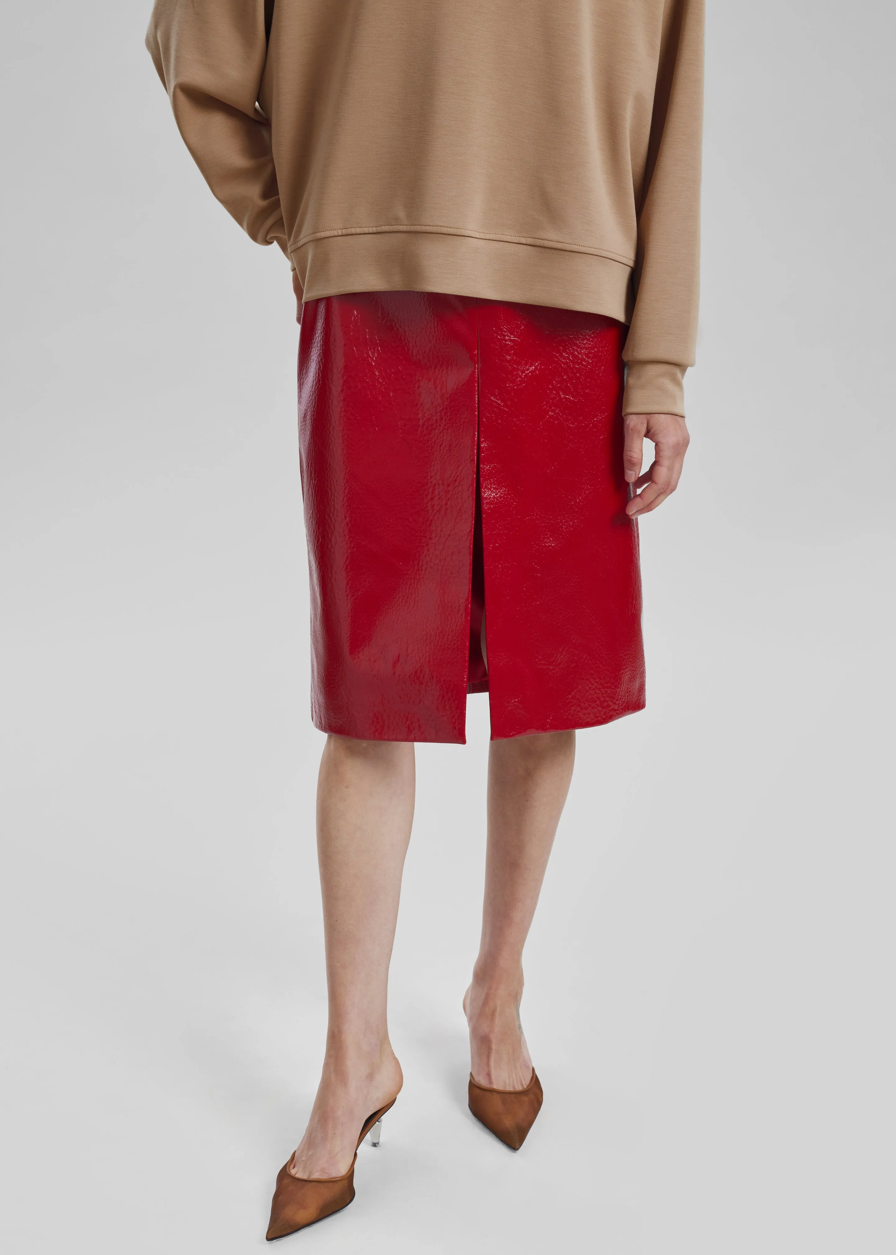 Britt Crackled Faux Leather Midi Skirt - Red sold by Frankie Shop product image thumbnail 4