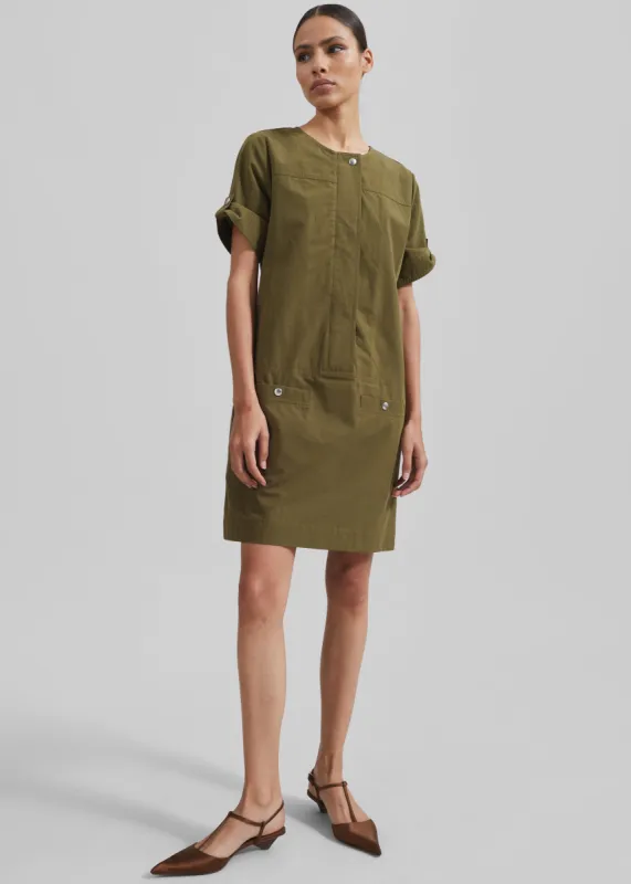 Proenza Schouler White Label Watson Dress in Rumpled Cotton - Dark Olive made by Proenza Schouler