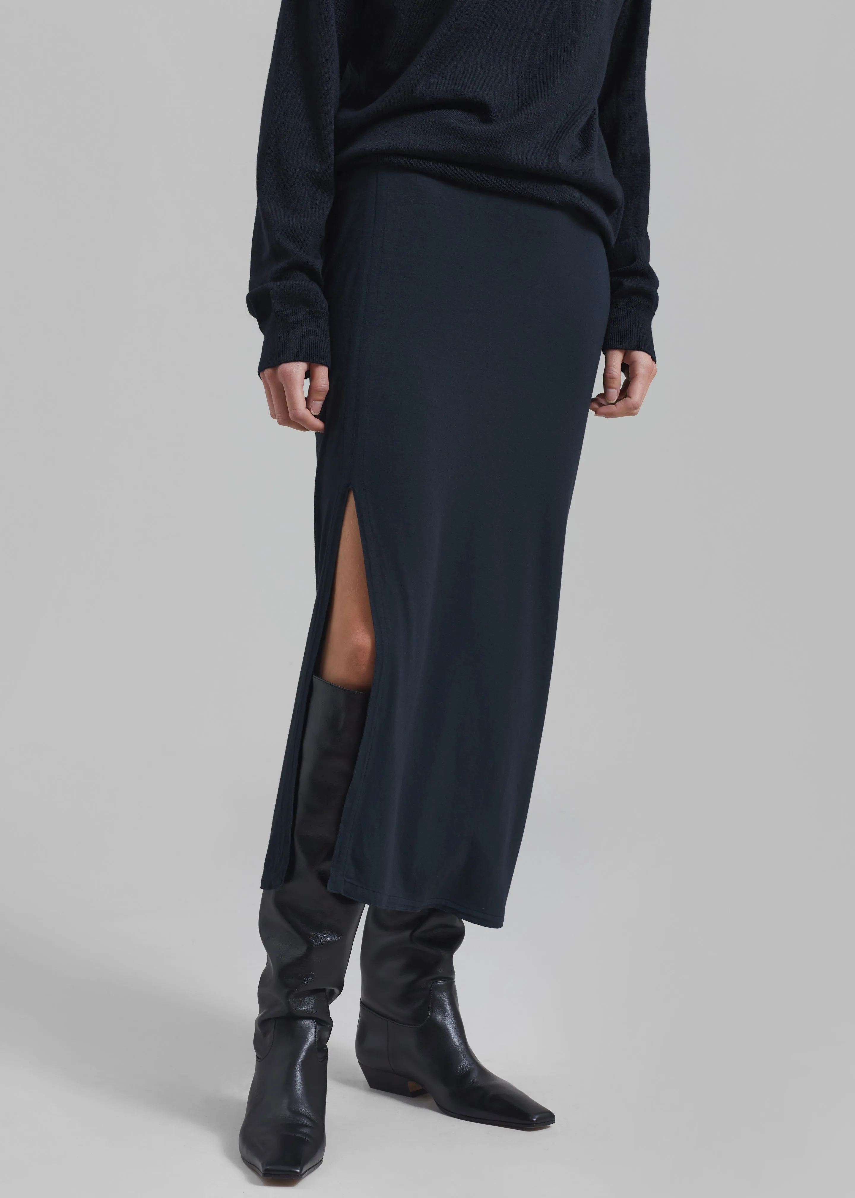 Abigail Side Slit Maxi Skirt - Navy sold by Frankie Shop