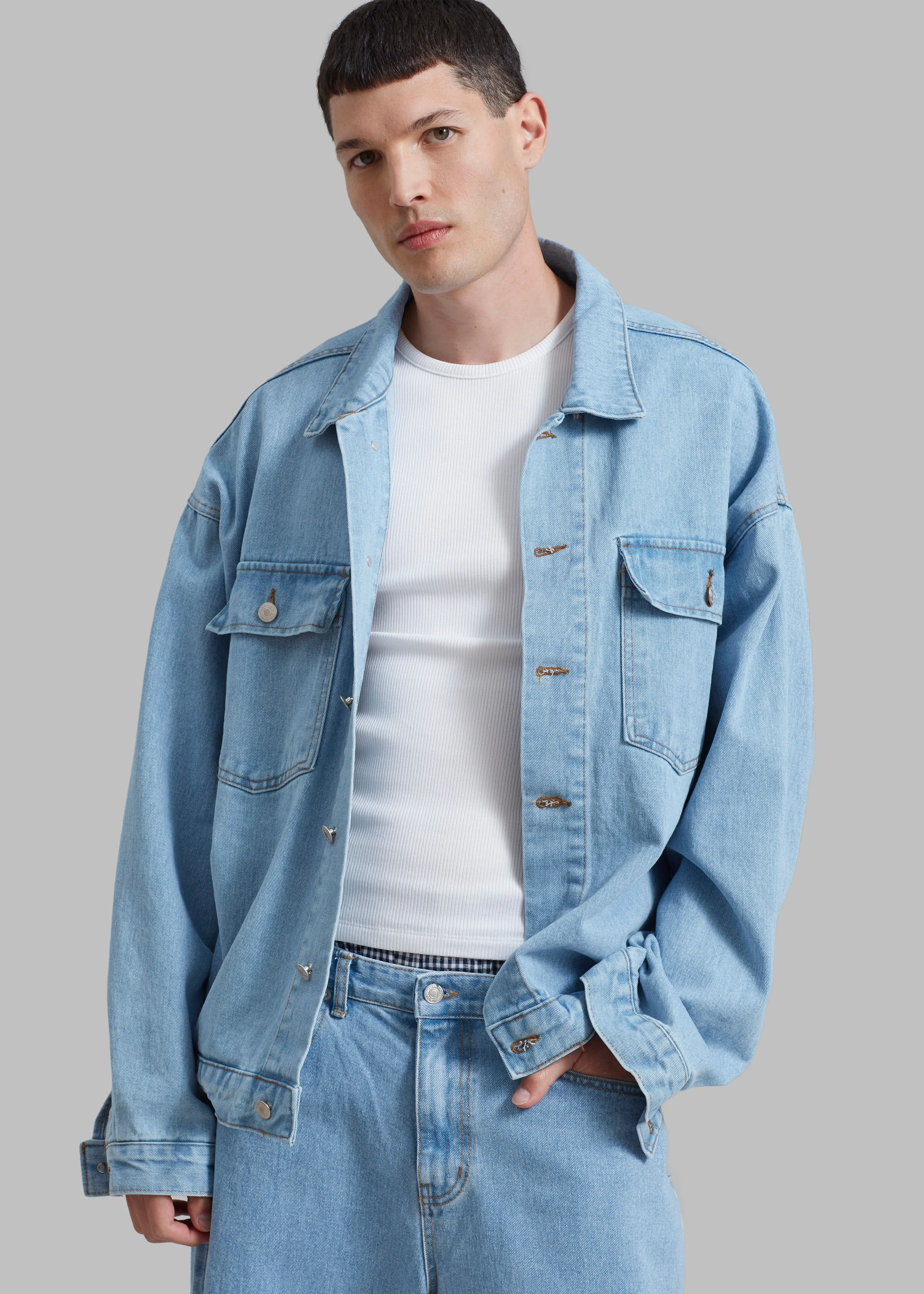 Connor Oversized Denim Jacket - Worn Wash sold by Frankie Shop