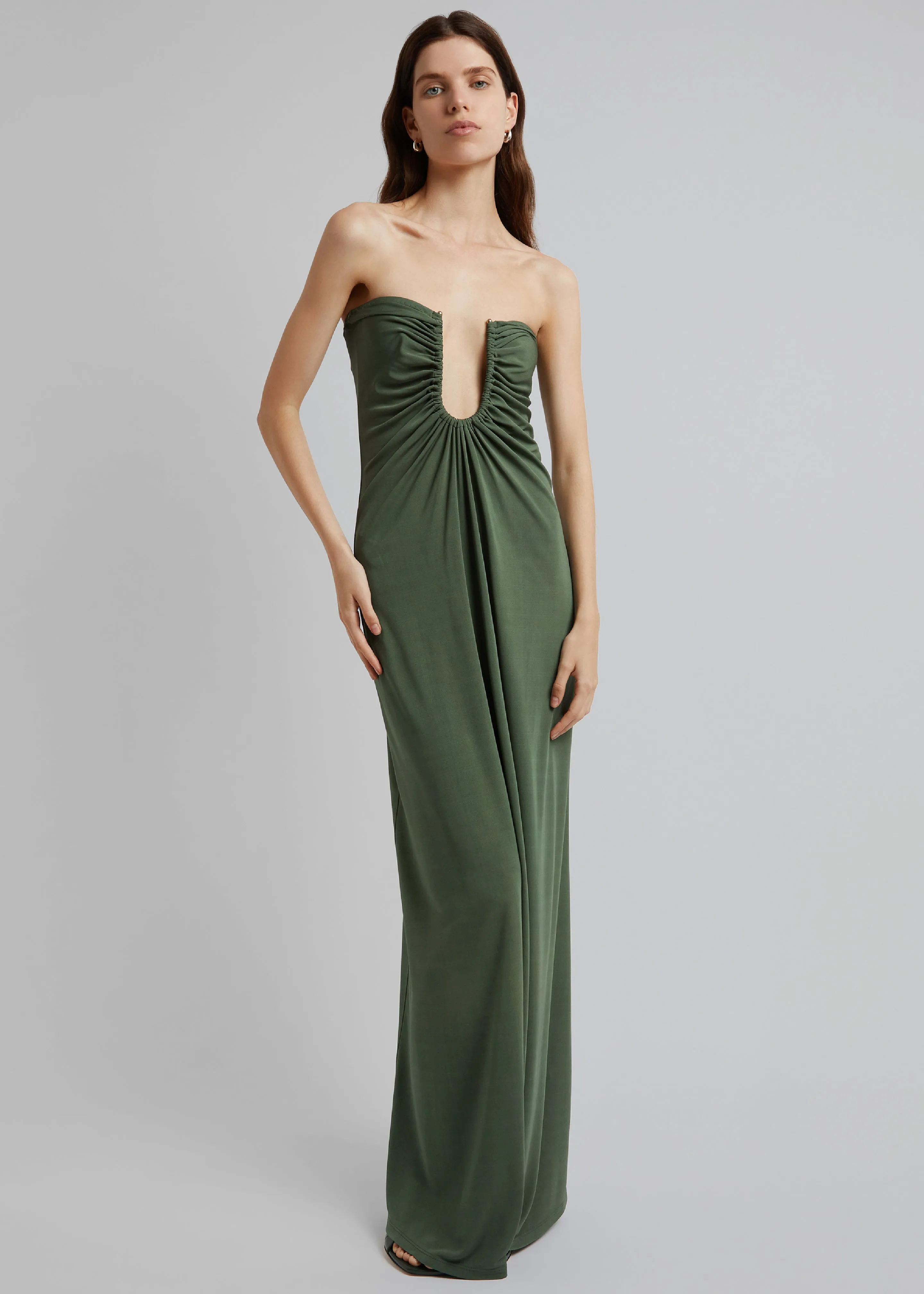 Christopher Esber Arced Palm Strapless Dress - Bottle Green sold by Frankie Shop