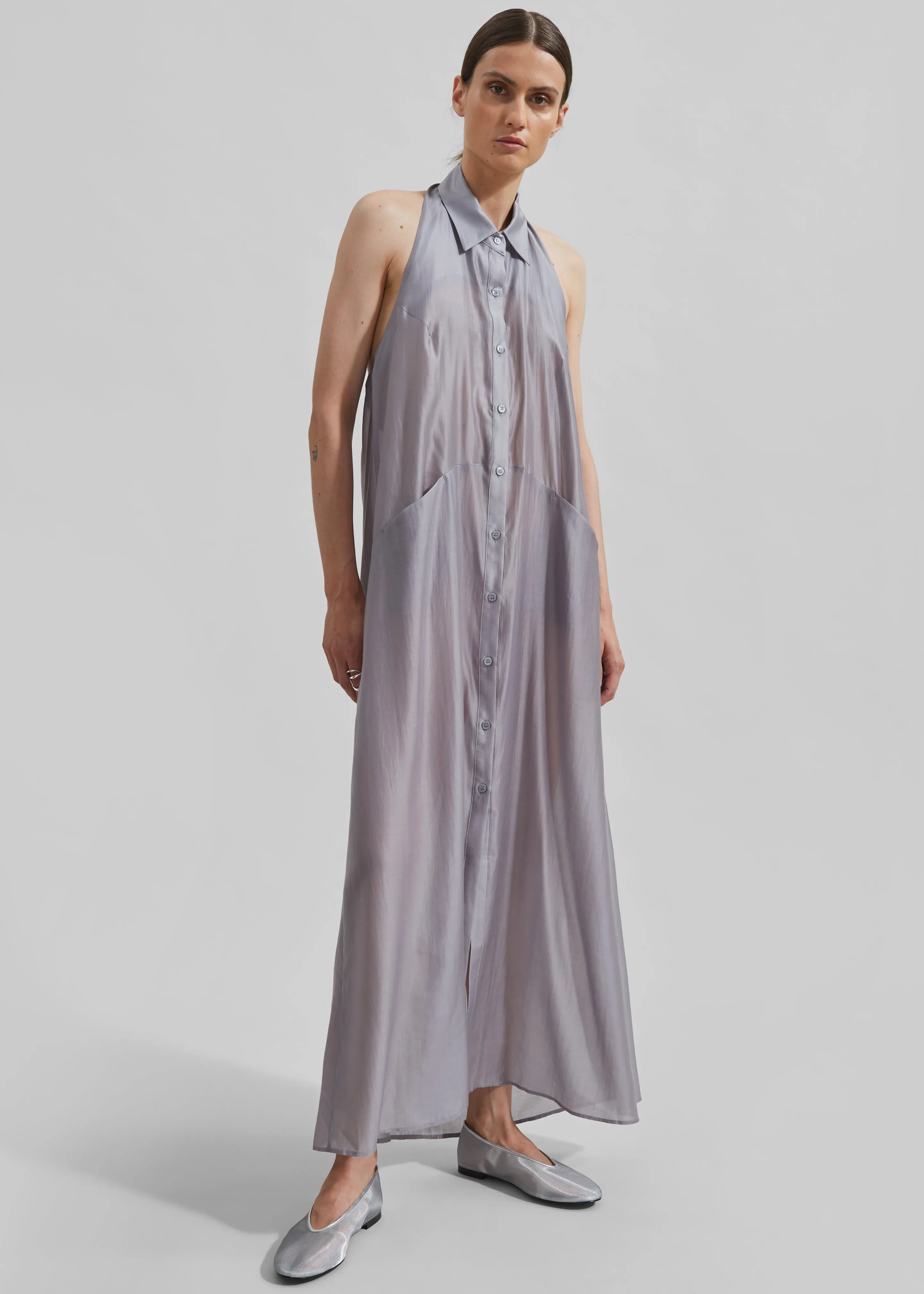 Temi Sheer Halter Dress - Grey sold by Frankie Shop