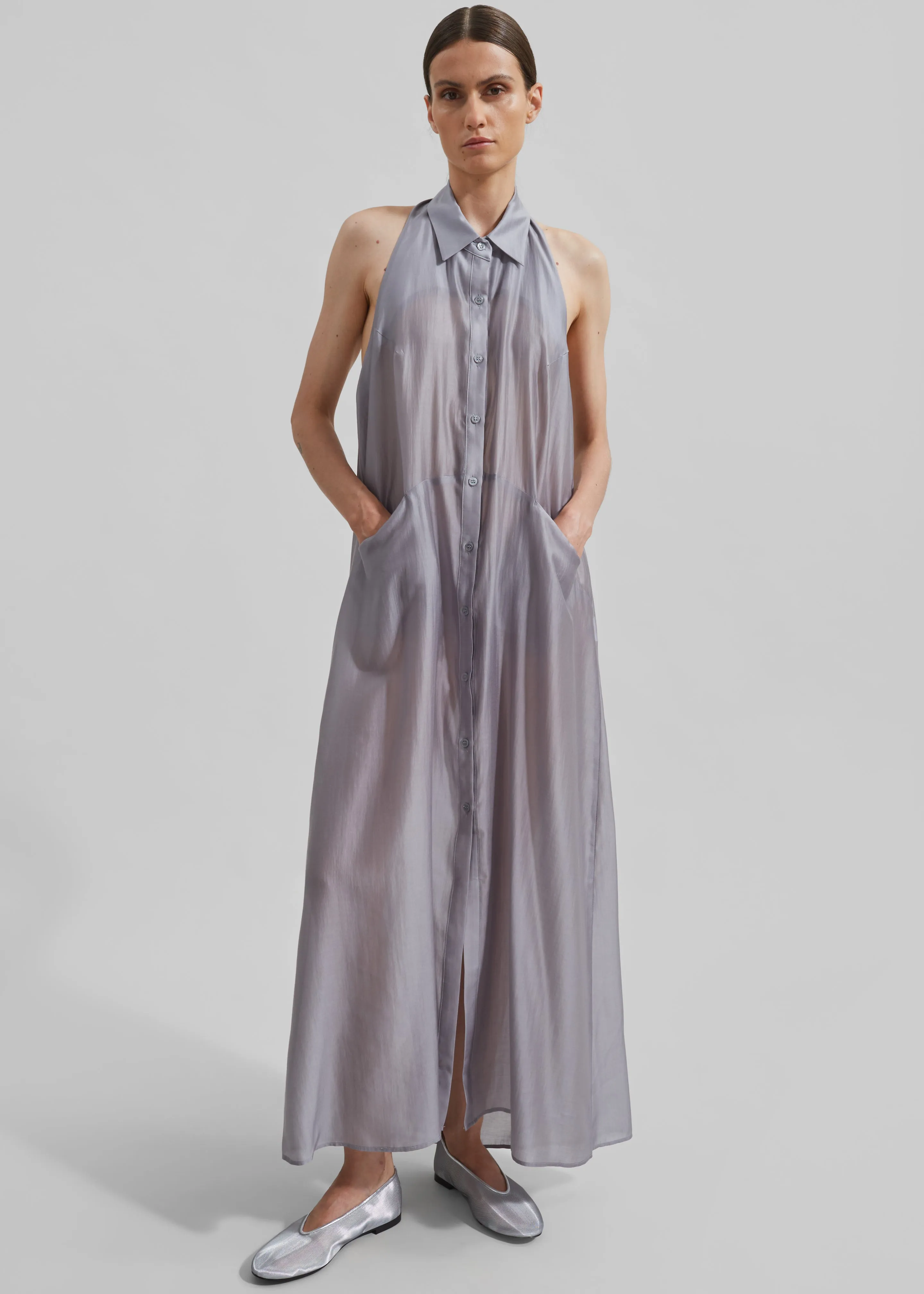 Temi Sheer Halter Dress - Grey sold by Frankie Shop product image thumbnail 5