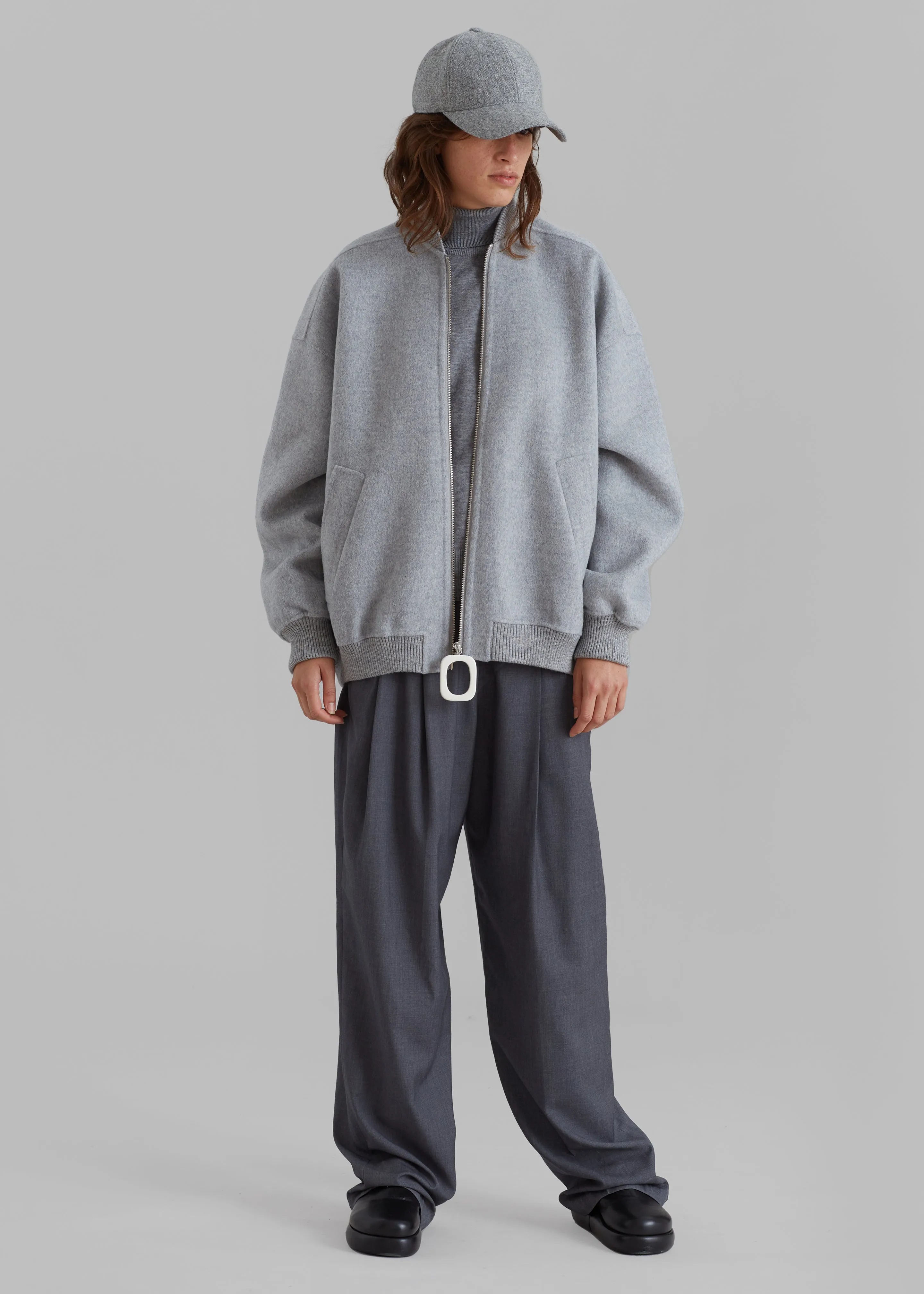 JW Anderson Oversized Wool Bomber Jacket - Grey Melange sold by Frankie Shop product image thumbnail 4