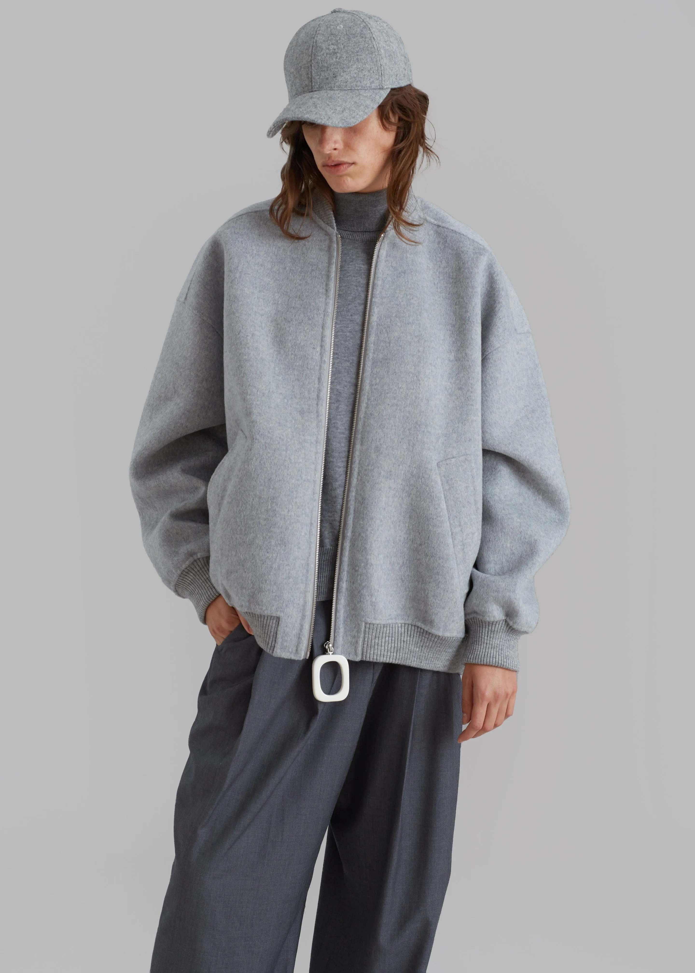 JW Anderson Oversized Wool Bomber Jacket - Grey Melange sold by Frankie Shop product image thumbnail 2