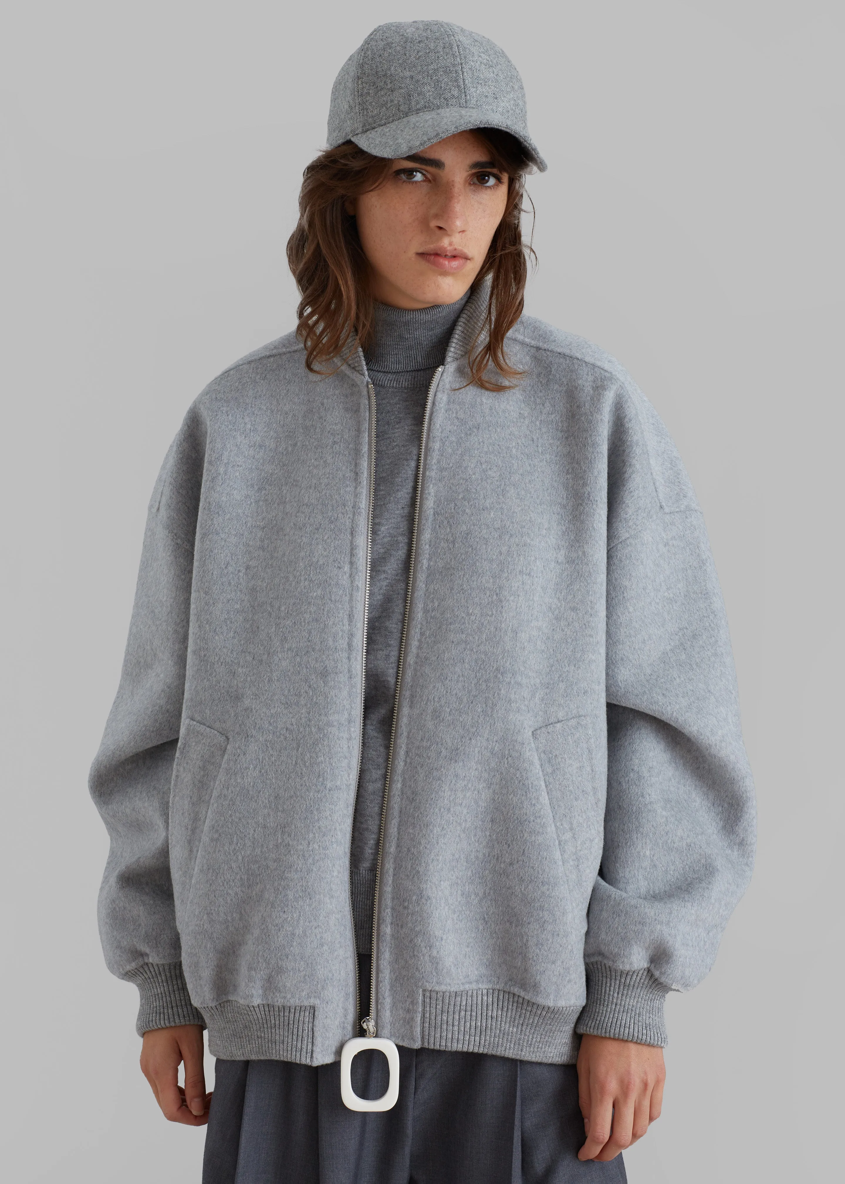 JW Anderson Oversized Wool Bomber Jacket - Grey Melange sold by Frankie Shop product image thumbnail 5