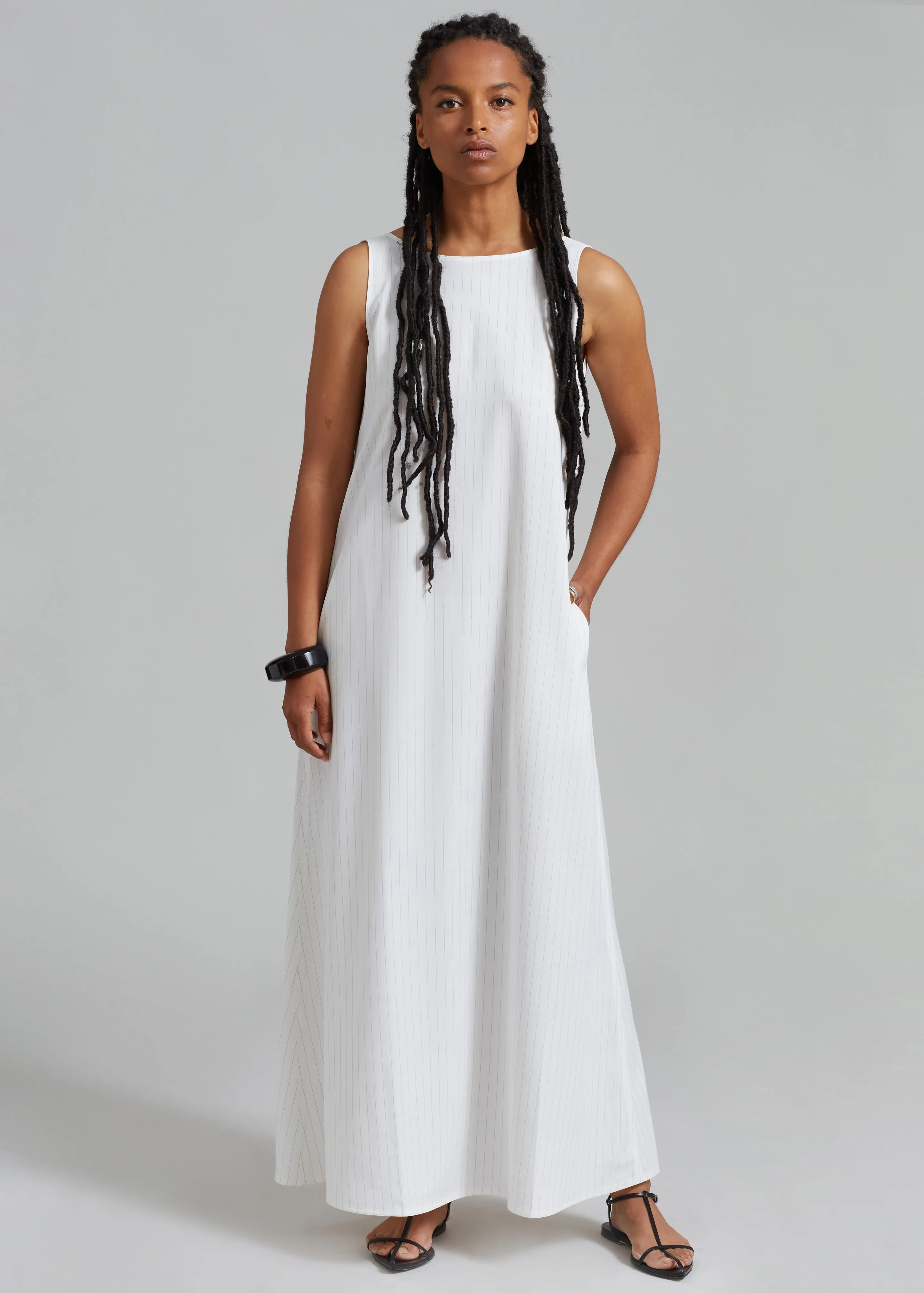 Laurel Sleeveless Maxi Dress - White Pinstripe sold by Frankie Shop