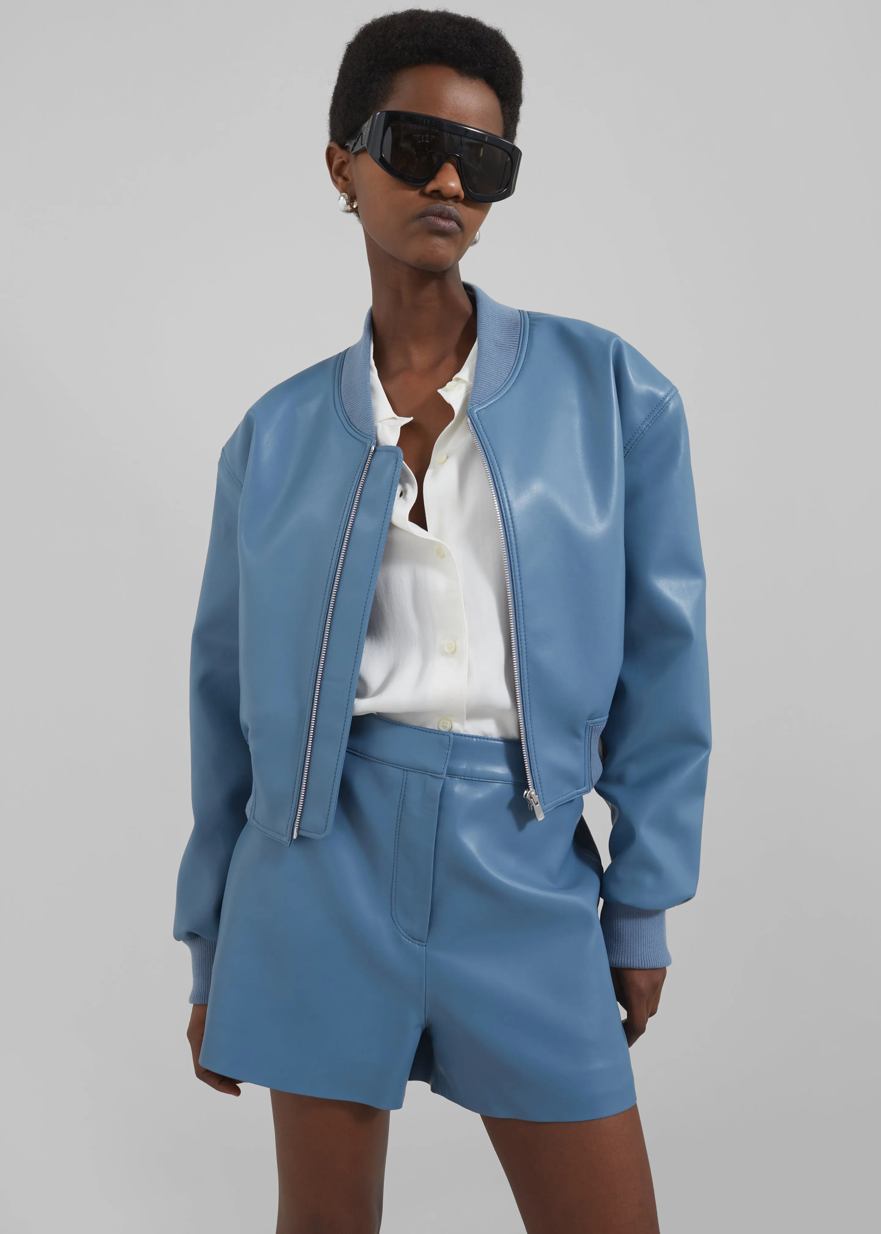 Cassie Faux Leather Bomber - Blue sold by Frankie Shop