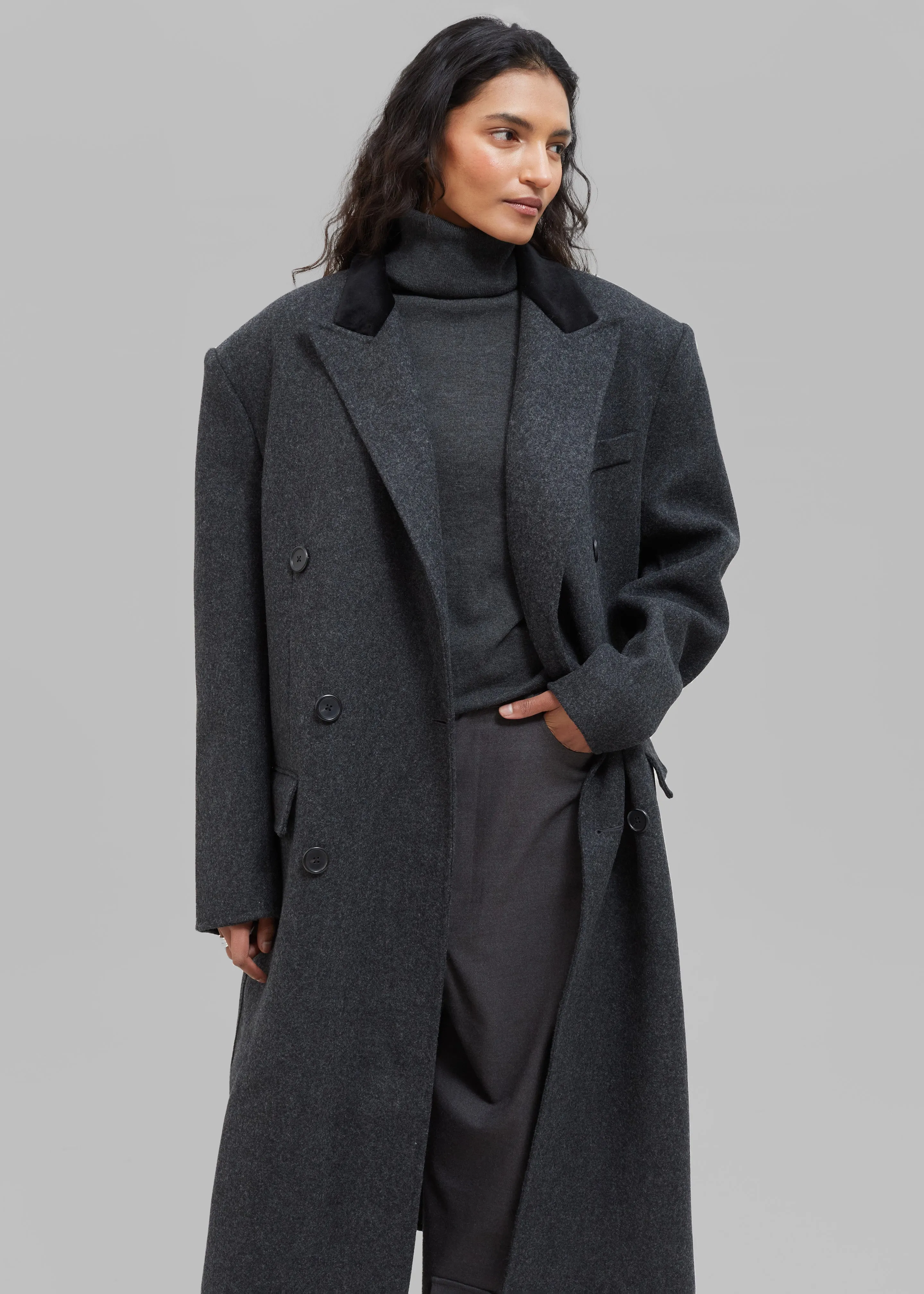Dolly Contrast Collar Coat - Dark Grey Melange sold by Frankie Shop product image thumbnail 5