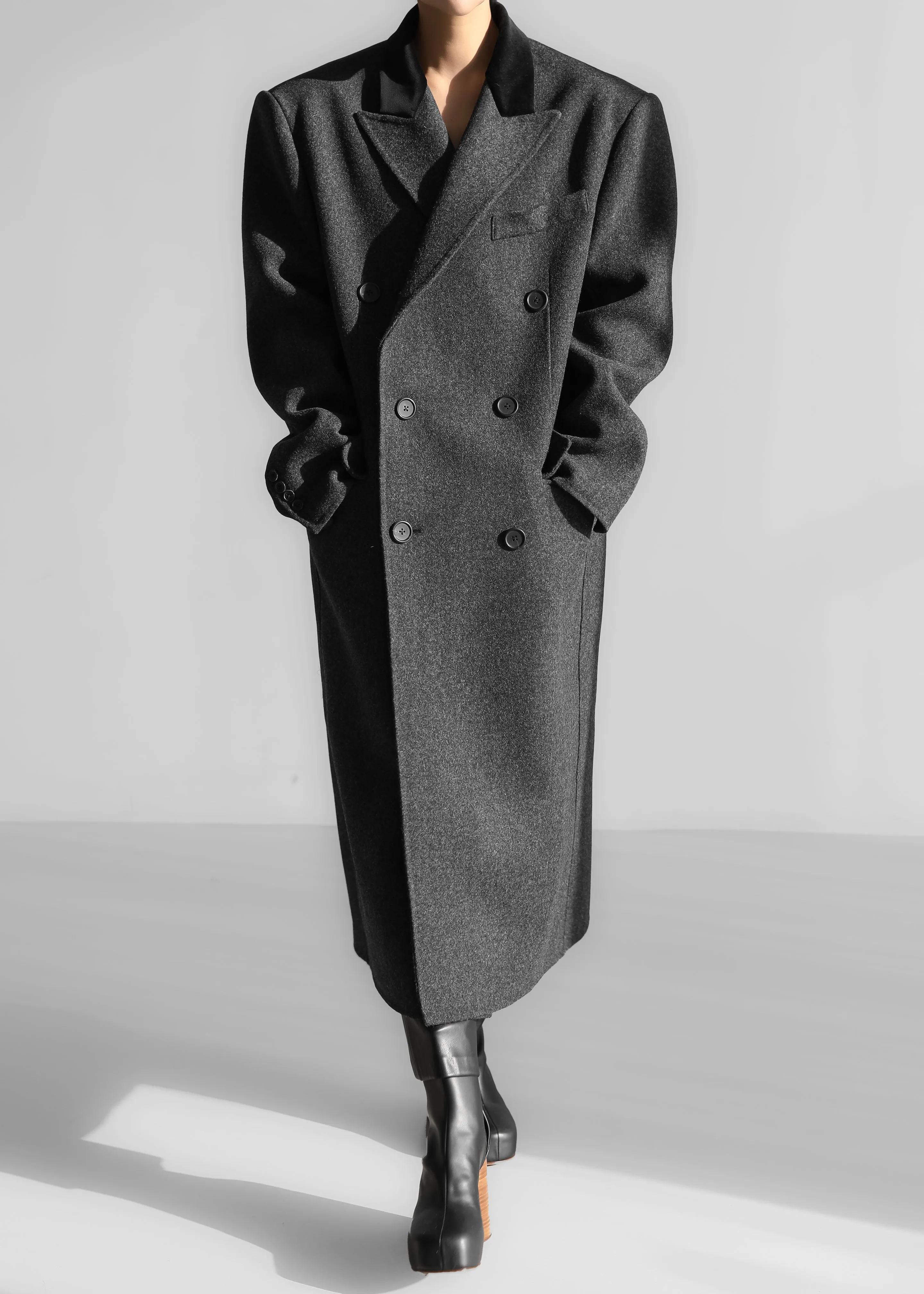 Dolly Contrast Collar Coat - Dark Grey Melange sold by Frankie Shop