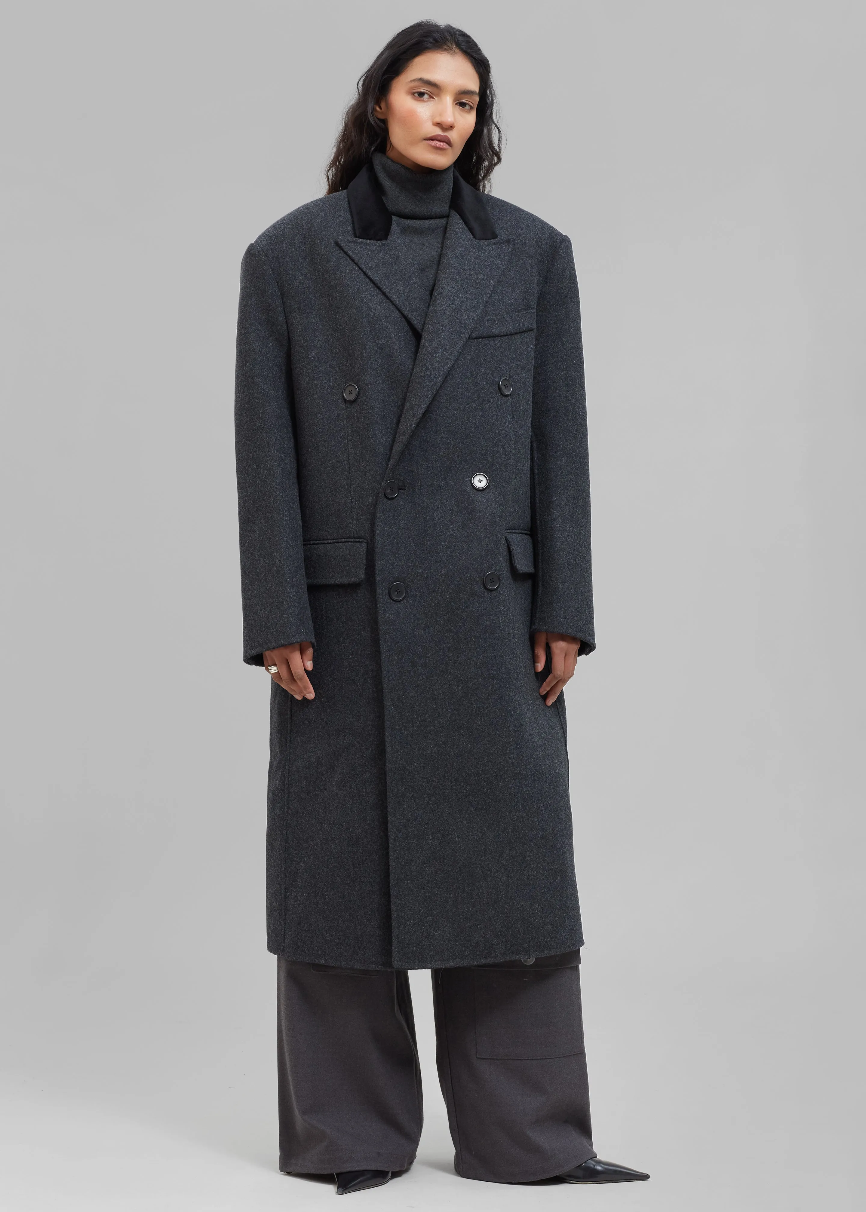 Dolly Contrast Collar Coat - Dark Grey Melange sold by Frankie Shop product image thumbnail 3