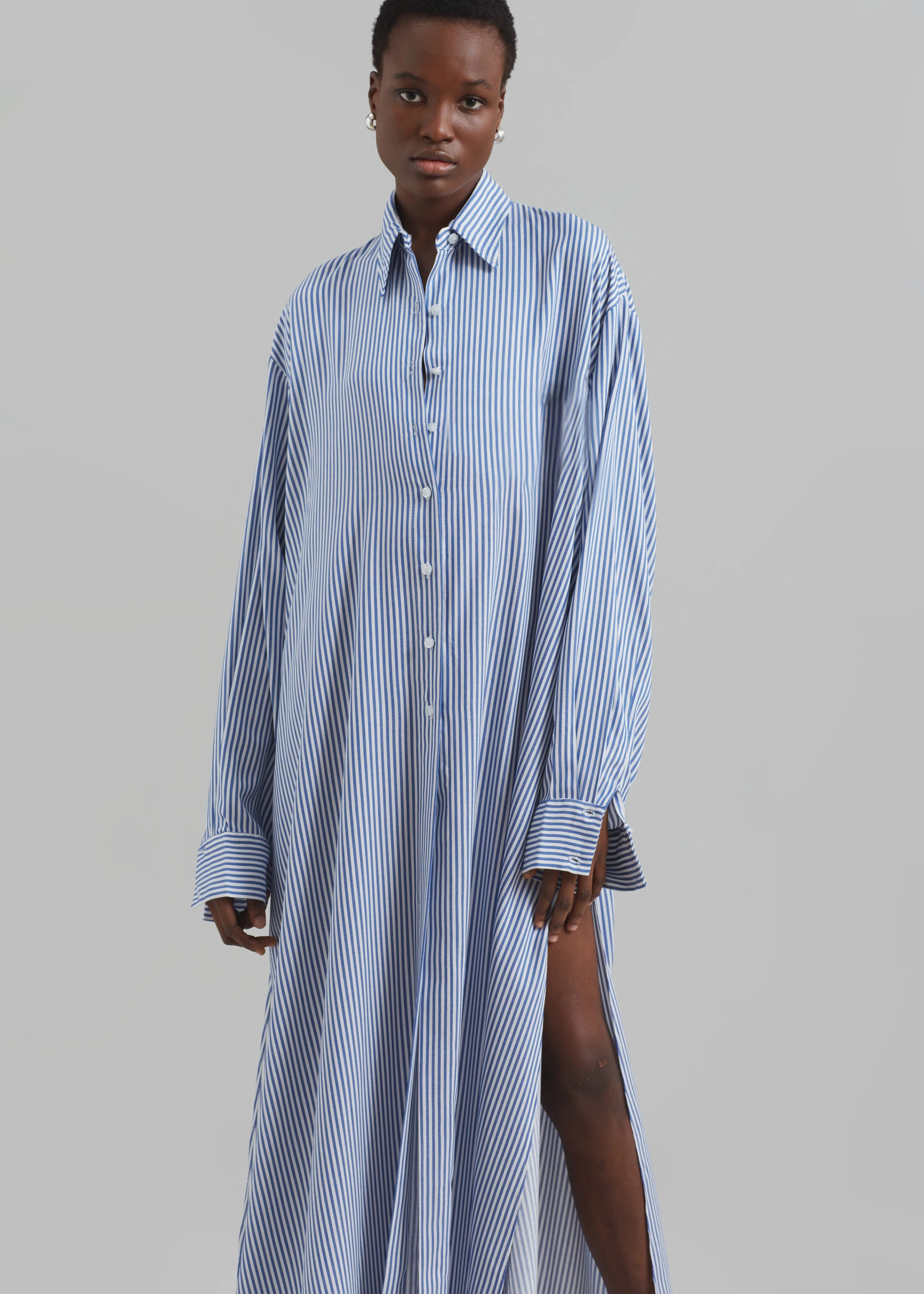 Avery Fluid Shirt Dress - White/Blue Stripe sold by Frankie Shop product image thumbnail 4