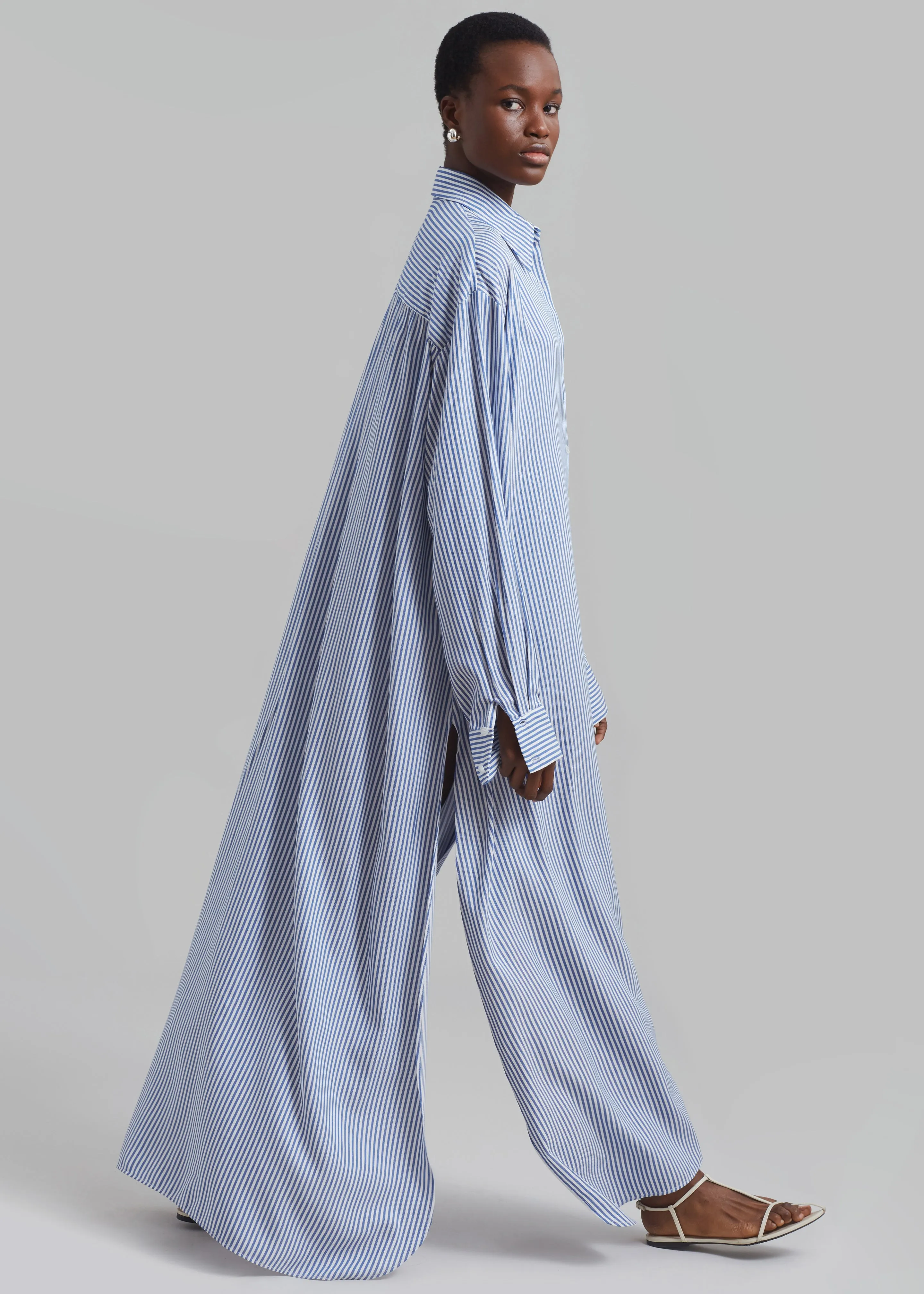 Avery Fluid Shirt Dress - White/Blue Stripe sold by Frankie Shop product image thumbnail 5