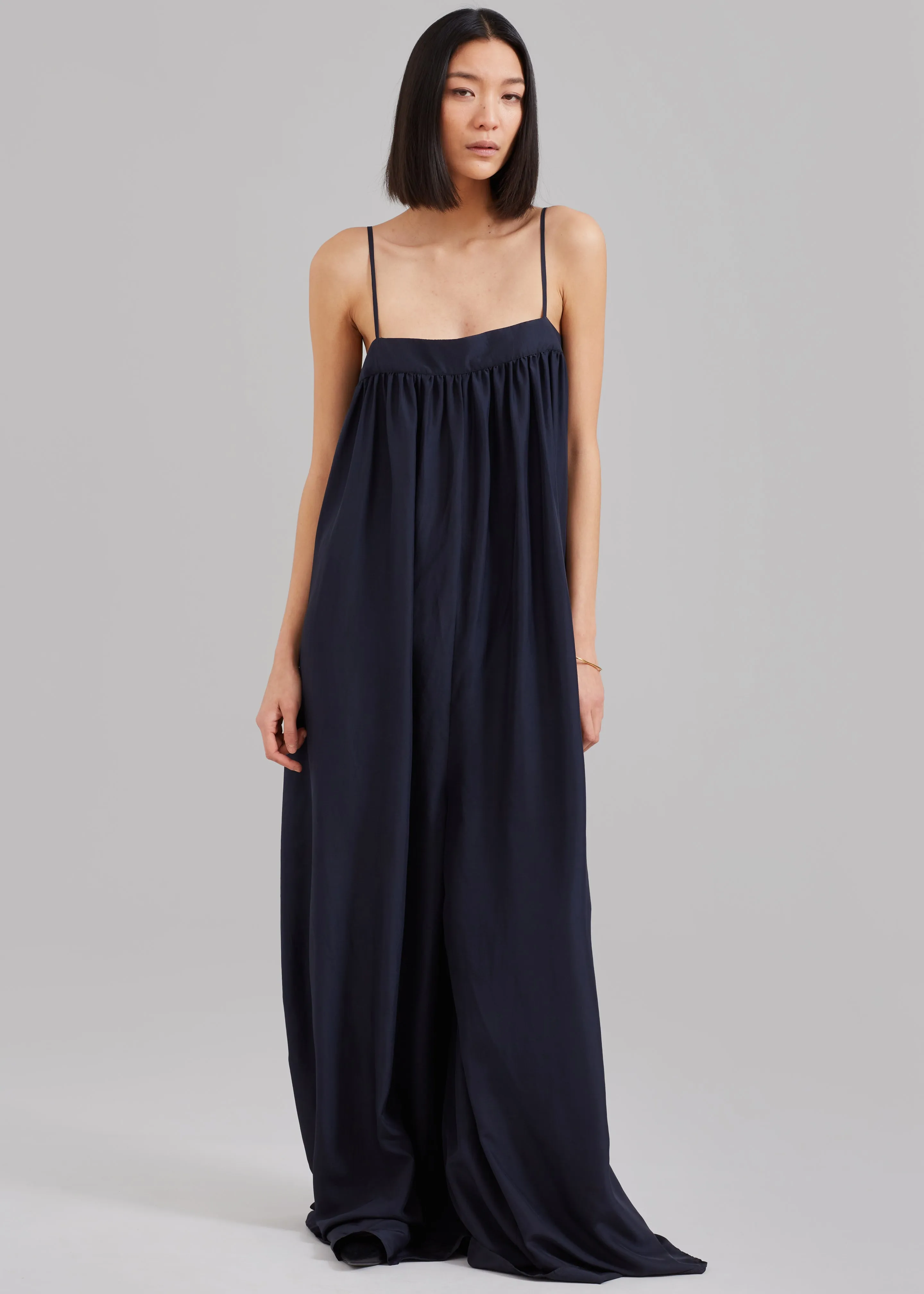 Maude Gathered Silk Jumpsuit - Navy sold by Frankie Shop product image thumbnail 4