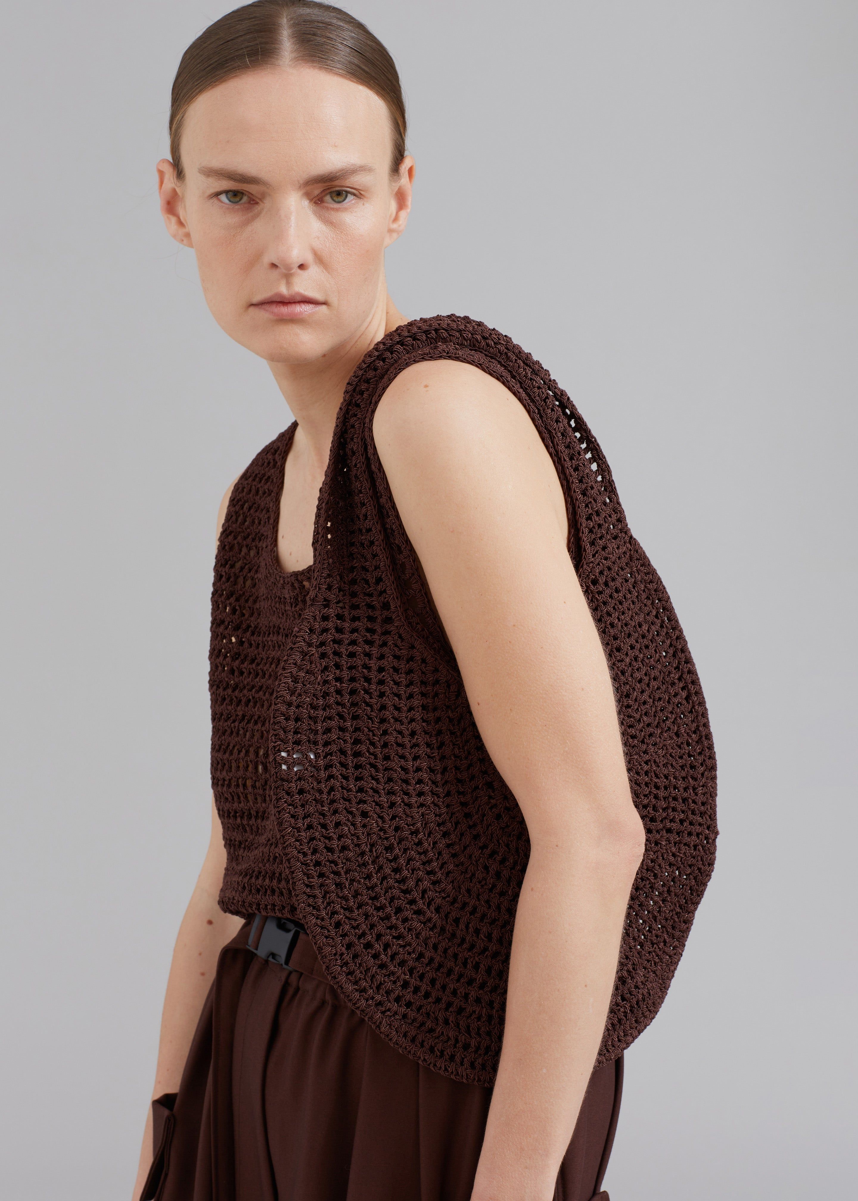 Low Classic Crochet Hobo Bag - Brown sold by Frankie Shop product image thumbnail 5