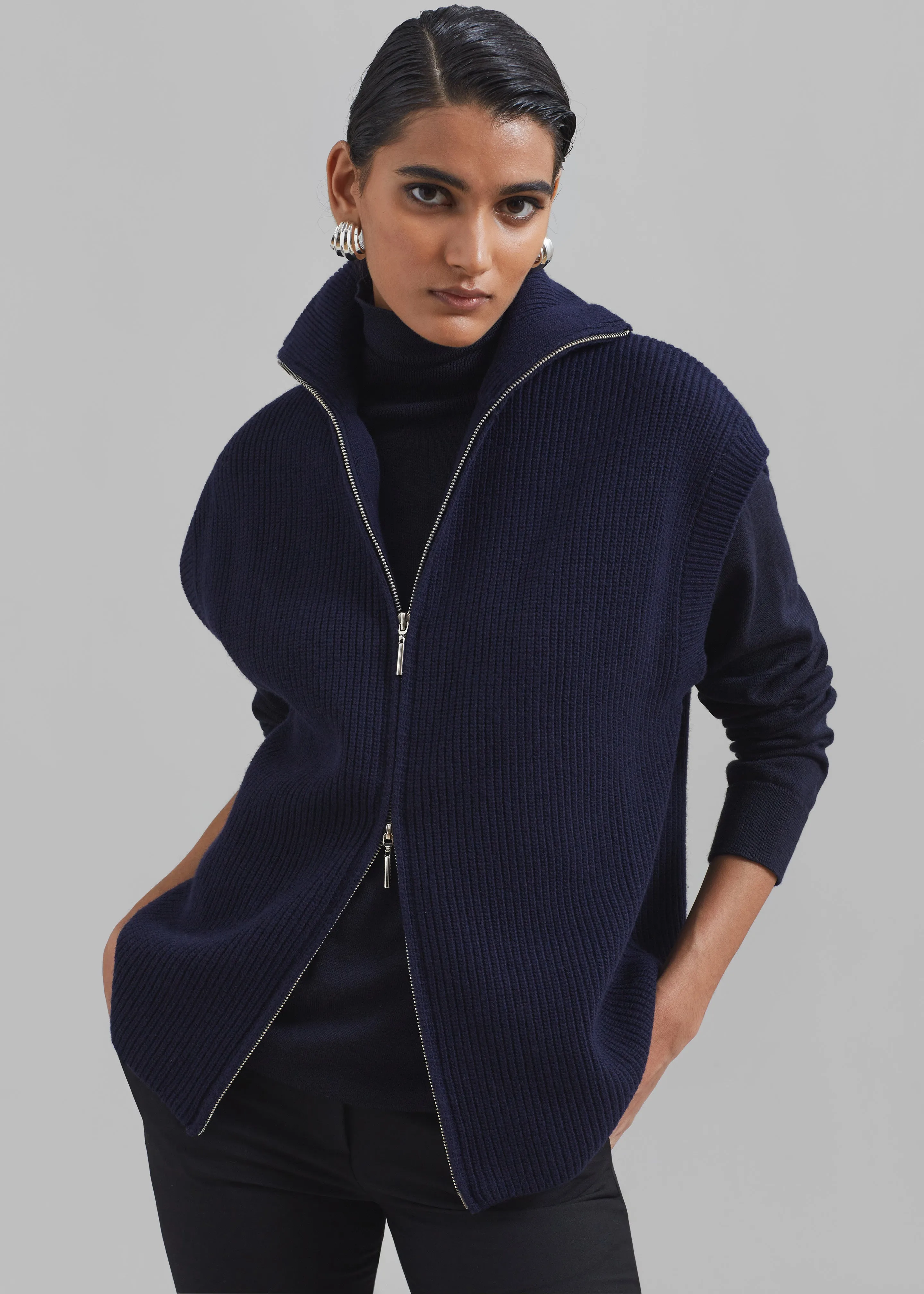 Kellan Wool Blend Sleeveless Zip Turtleneck - Navy sold by Frankie Shop