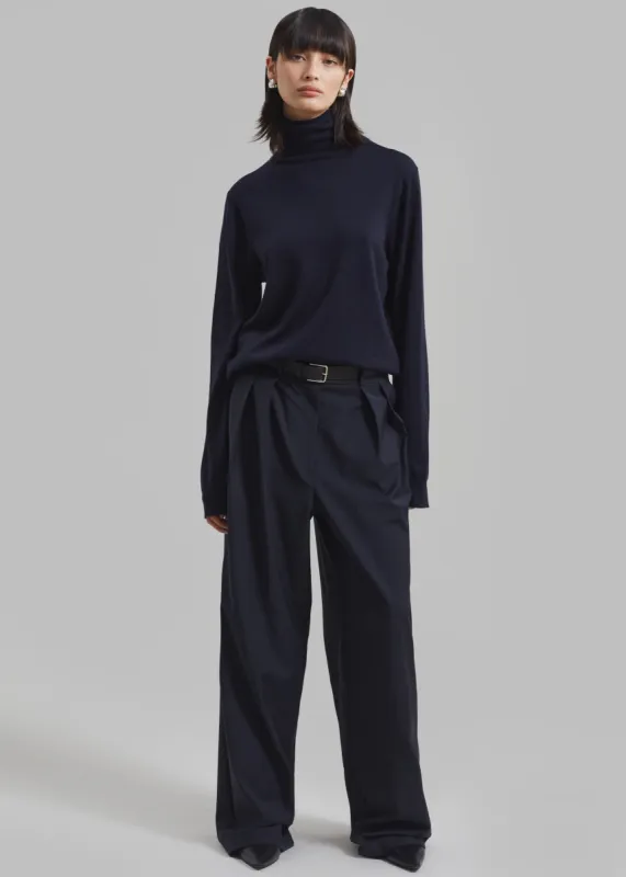 Ripley Pleated Trousers - Navy sold by Frankie Shop