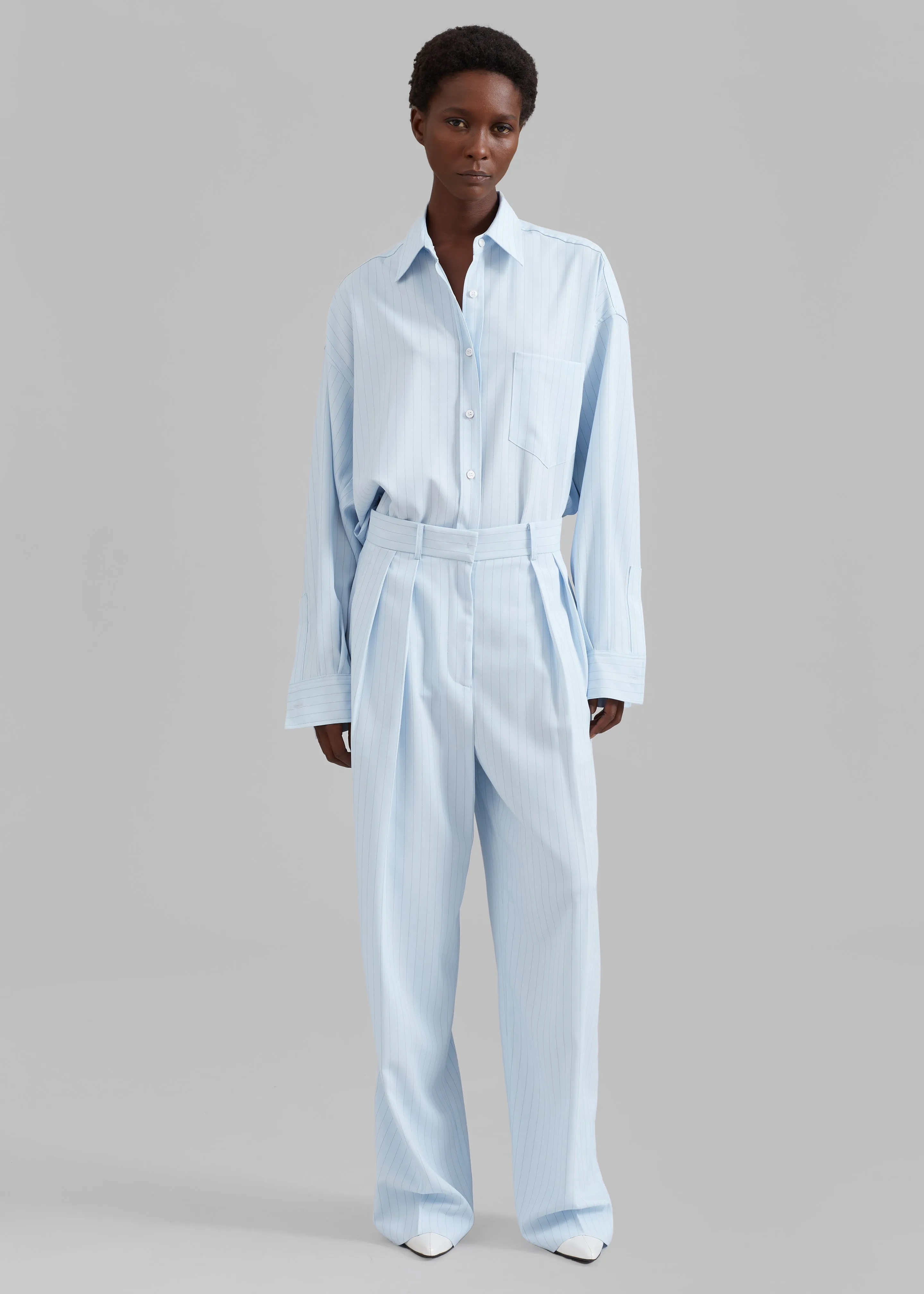 Tansy Fluid Pleated Trousers - Blue Pinstripe sold by Frankie Shop