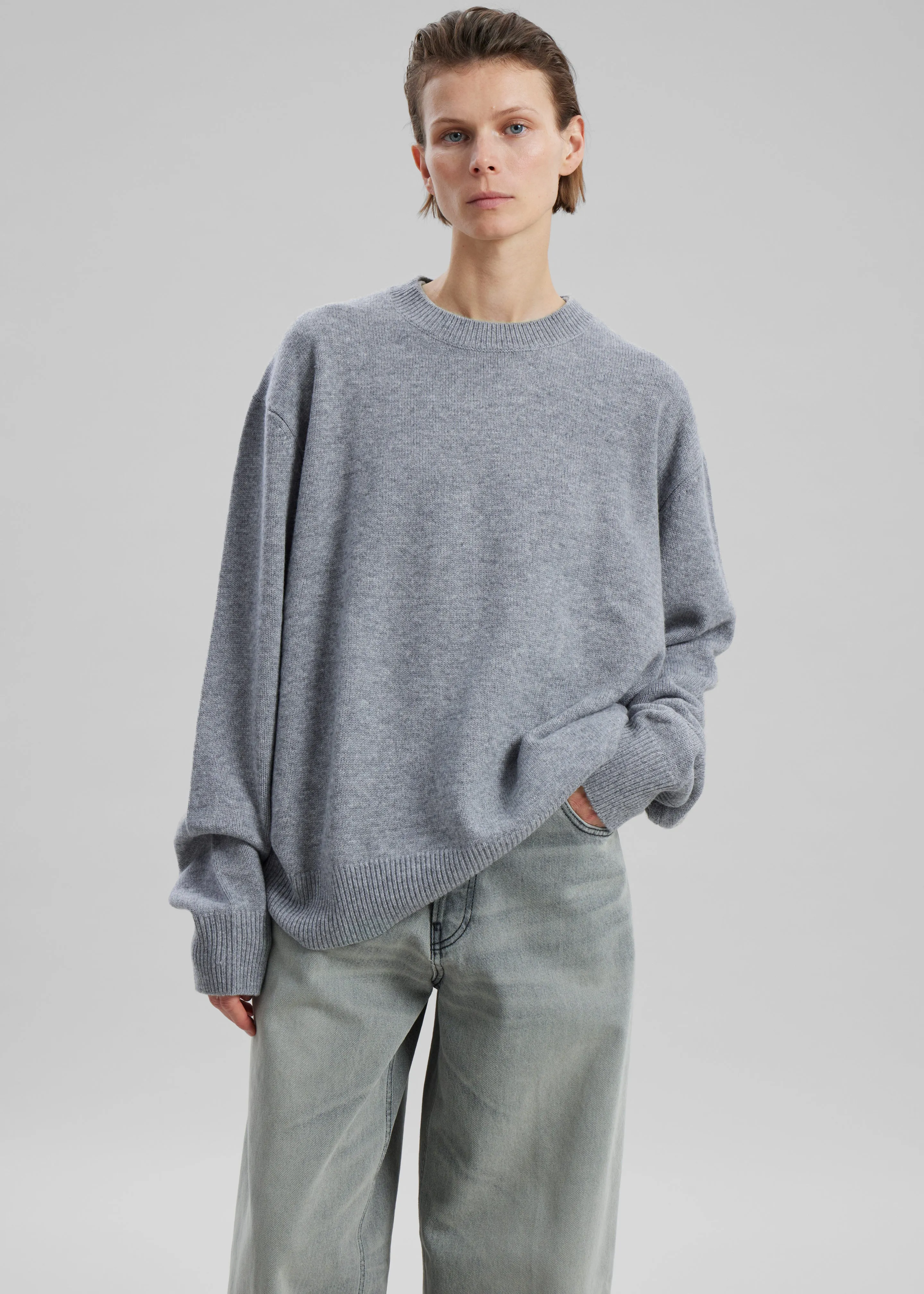 Quinton Crew Neck Sweater - Grey Melange sold by Frankie Shop