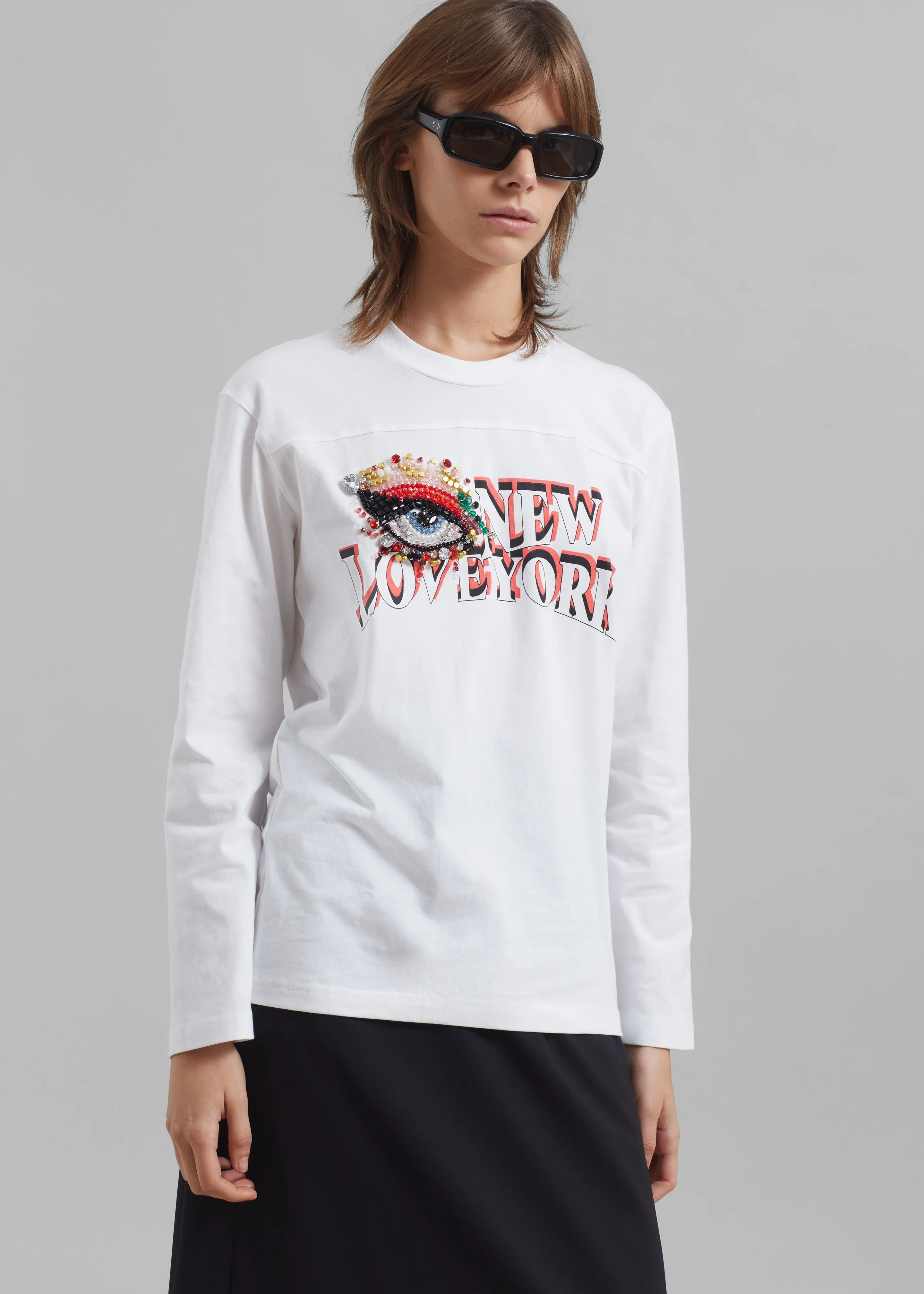 3.1 Phillip Lim Eye Love NY Embroidered Long Sleeve Relaxed Tee - White sold by Frankie Shop