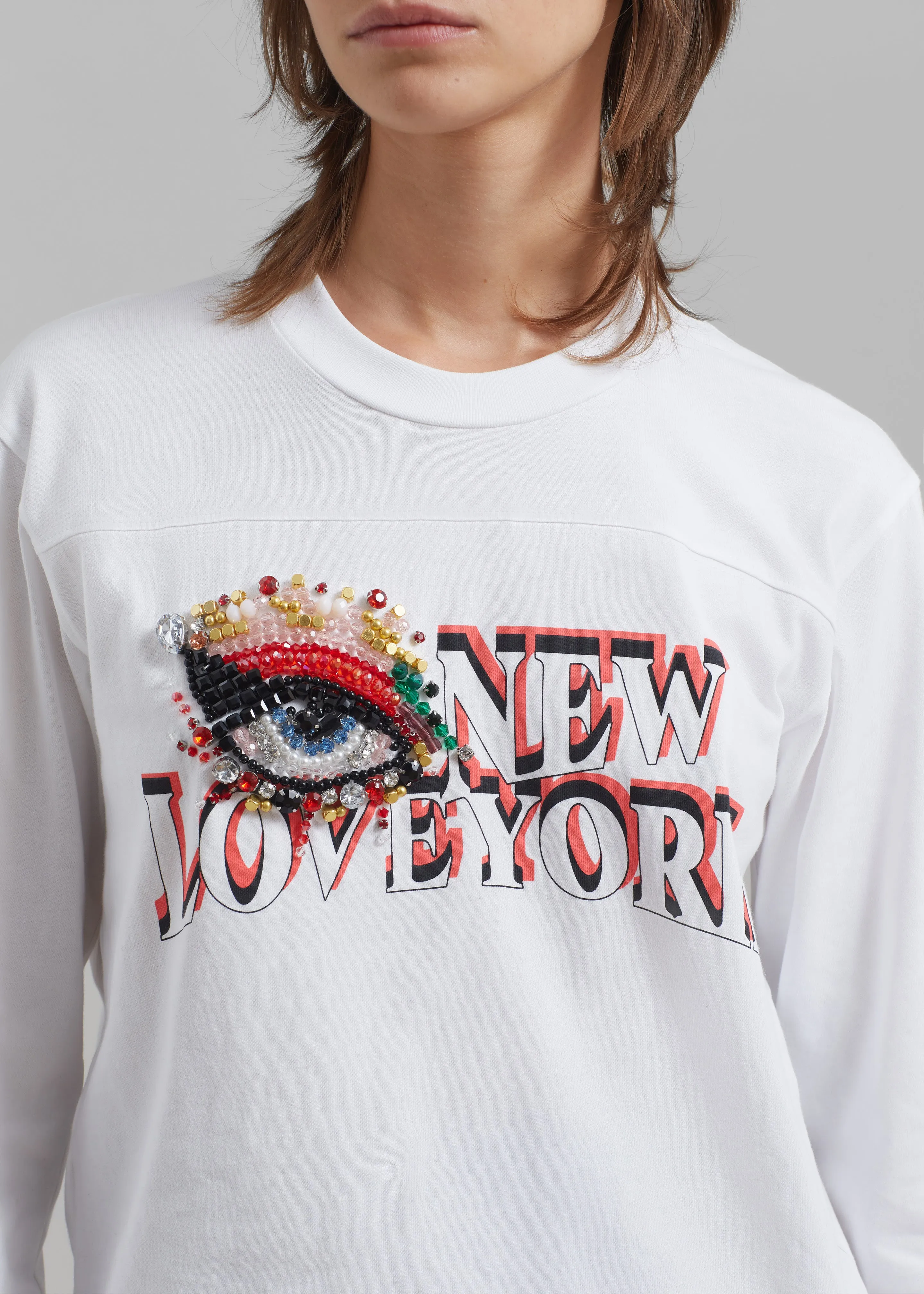 3.1 Phillip Lim Eye Love NY Embroidered Long Sleeve Relaxed Tee - White sold by Frankie Shop product image thumbnail 2