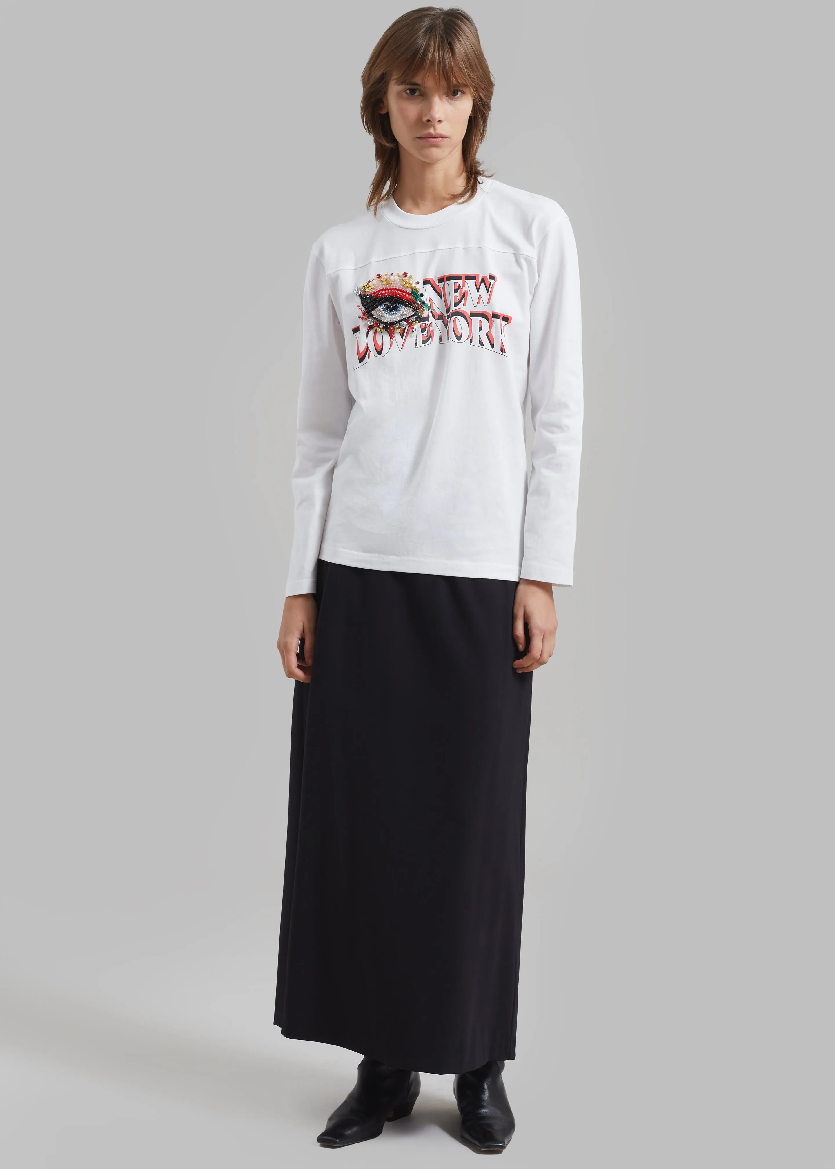 3.1 Phillip Lim Eye Love NY Embroidered Long Sleeve Relaxed Tee - White sold by Frankie Shop product image thumbnail 3